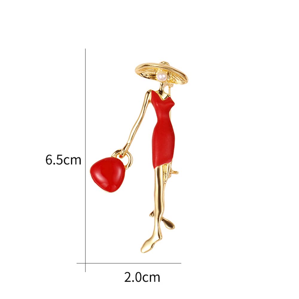 Fashion Lady in Red Brooch Pin for Women Girls Cute Enamel Brooches Lapel Pins Hat Bag Dress Accessories Holiday Party Jewelry Gift