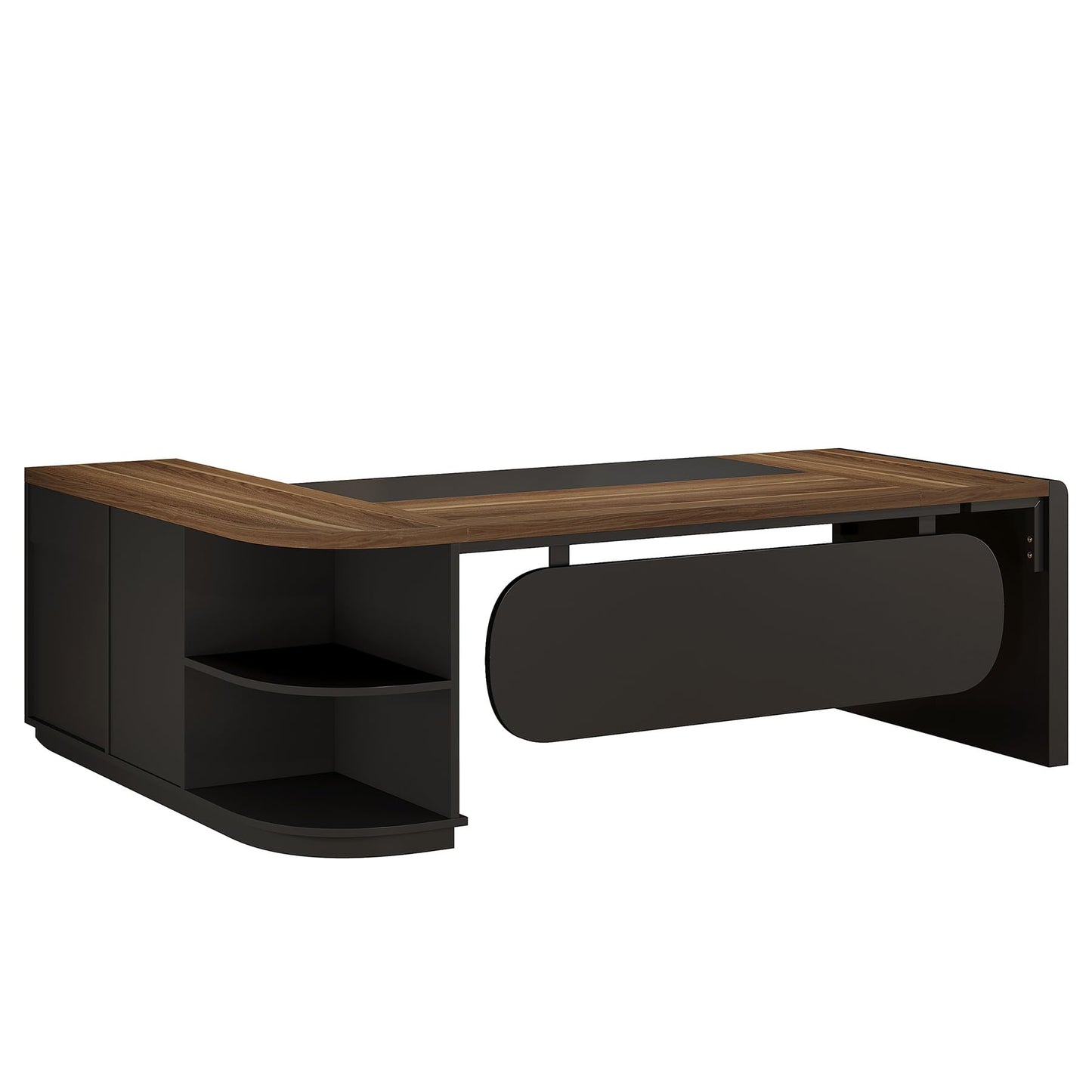 Tribesigns 80'' L-Shaped Desk, Large Executive Office Desk with 55'' Drawers Cabinet, Modern Commercial Office Table with Storage Shelves, Business Furniture for Home Office, Brown & Black