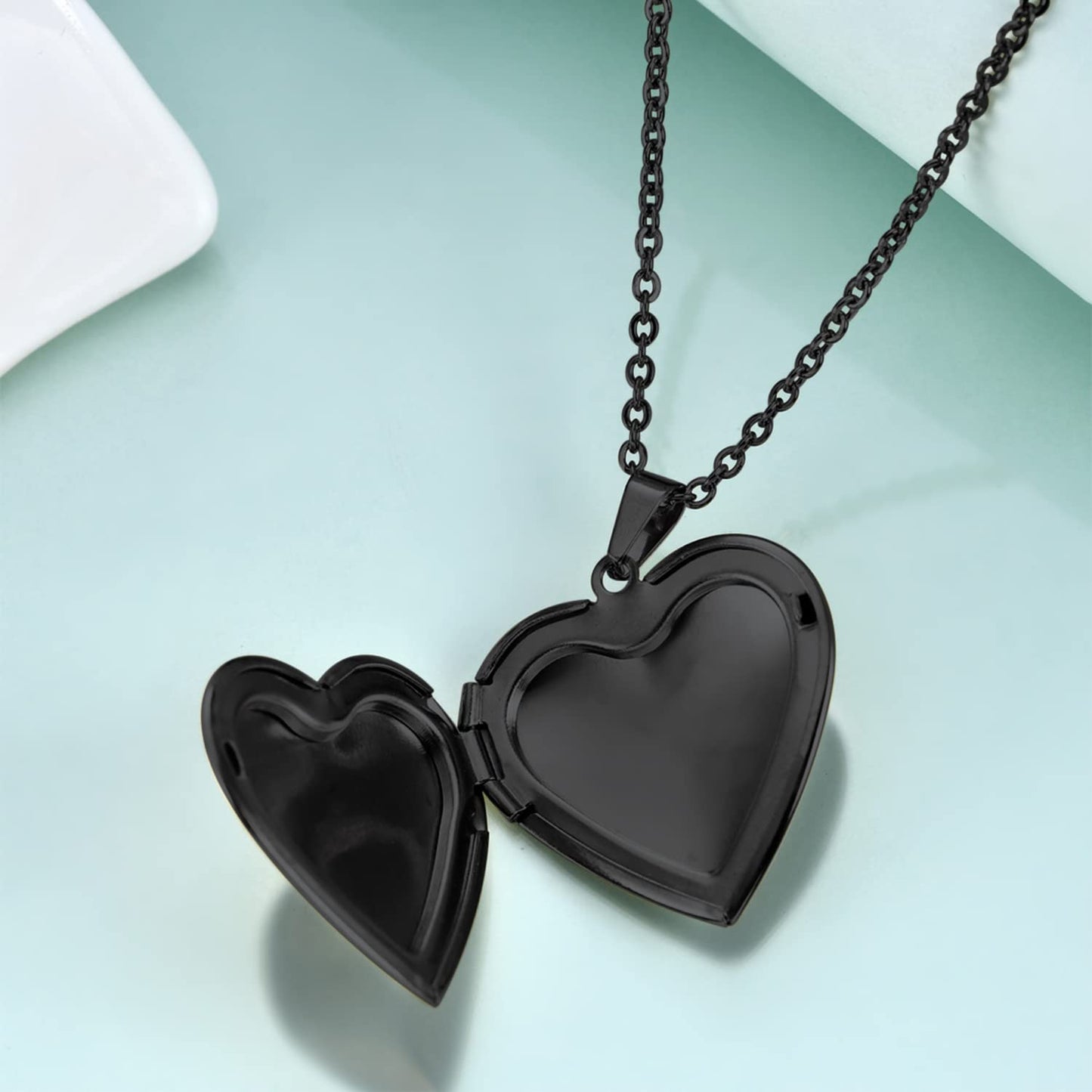 PHOCKSIN Black Heart Lockets Necklace for Girlfriend Locket Necklaces that Holds 2 Pictures Memorial Lockets for Women