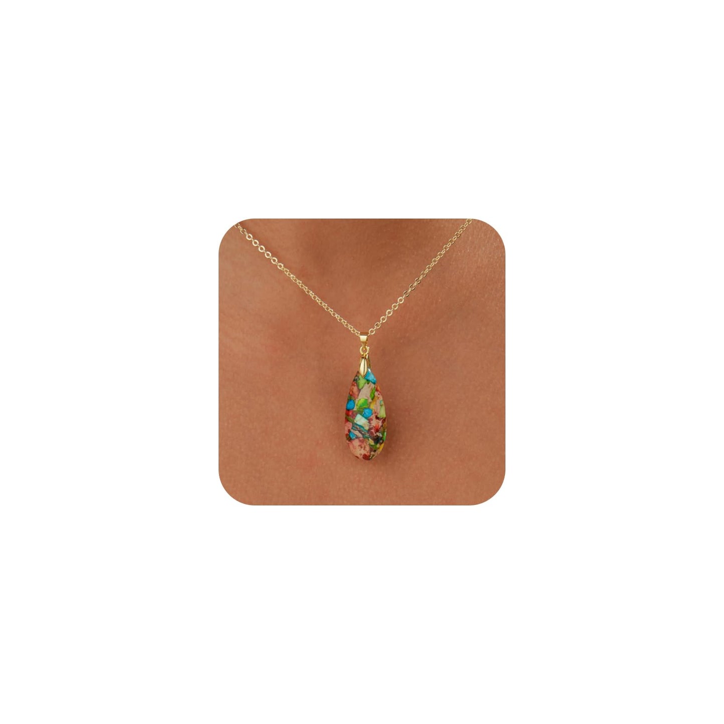Sriomu Natural Stone Chain Necklaces (Colorful - Gold)