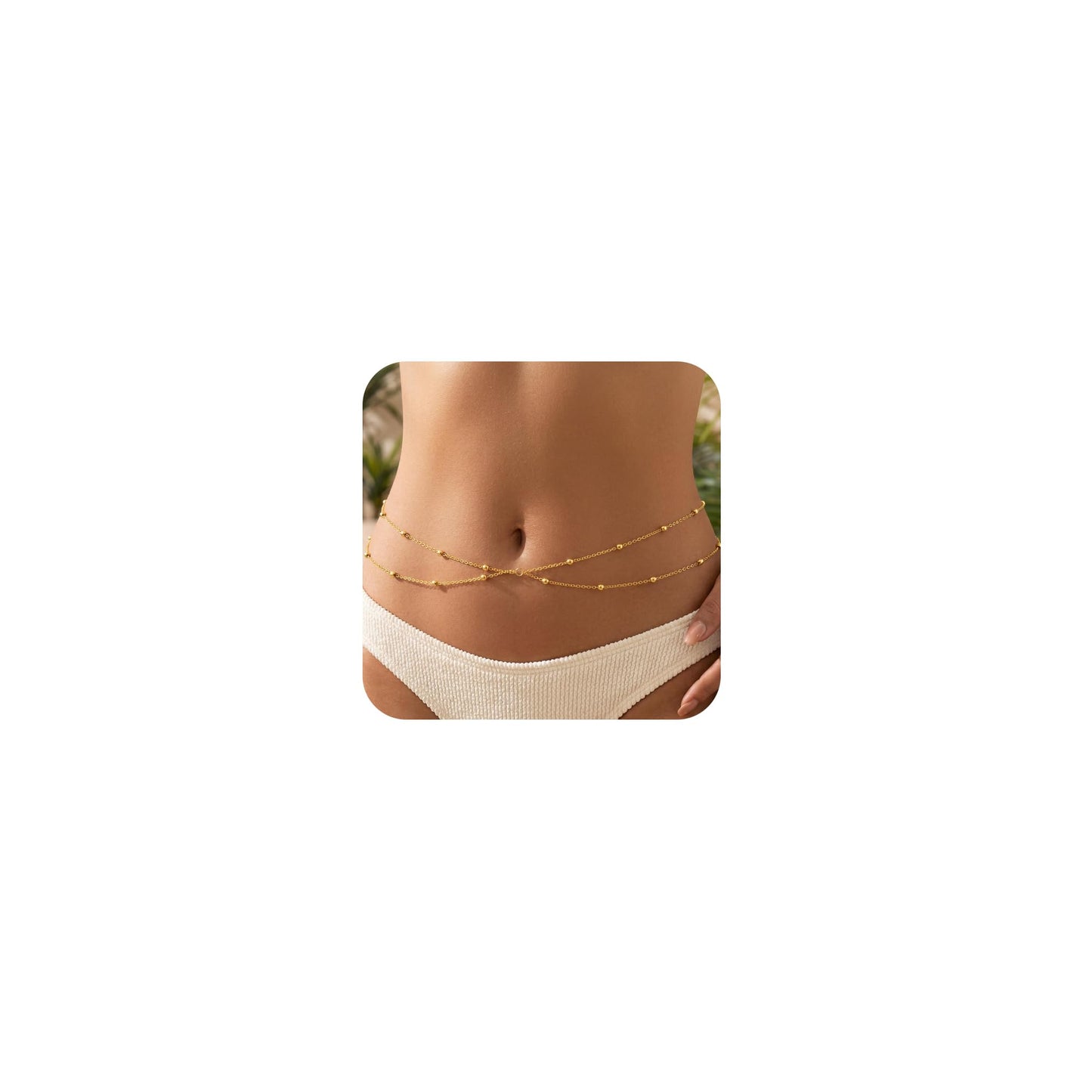 HERSIN Waist Beads for Women, 14k Gold Plated Waist Chain Cute Body Chain Gold Chain Belt for Womens Belly Chain Dainty Fashion Beach Accessories for Womens Gold Jewelry for Women Gifts
