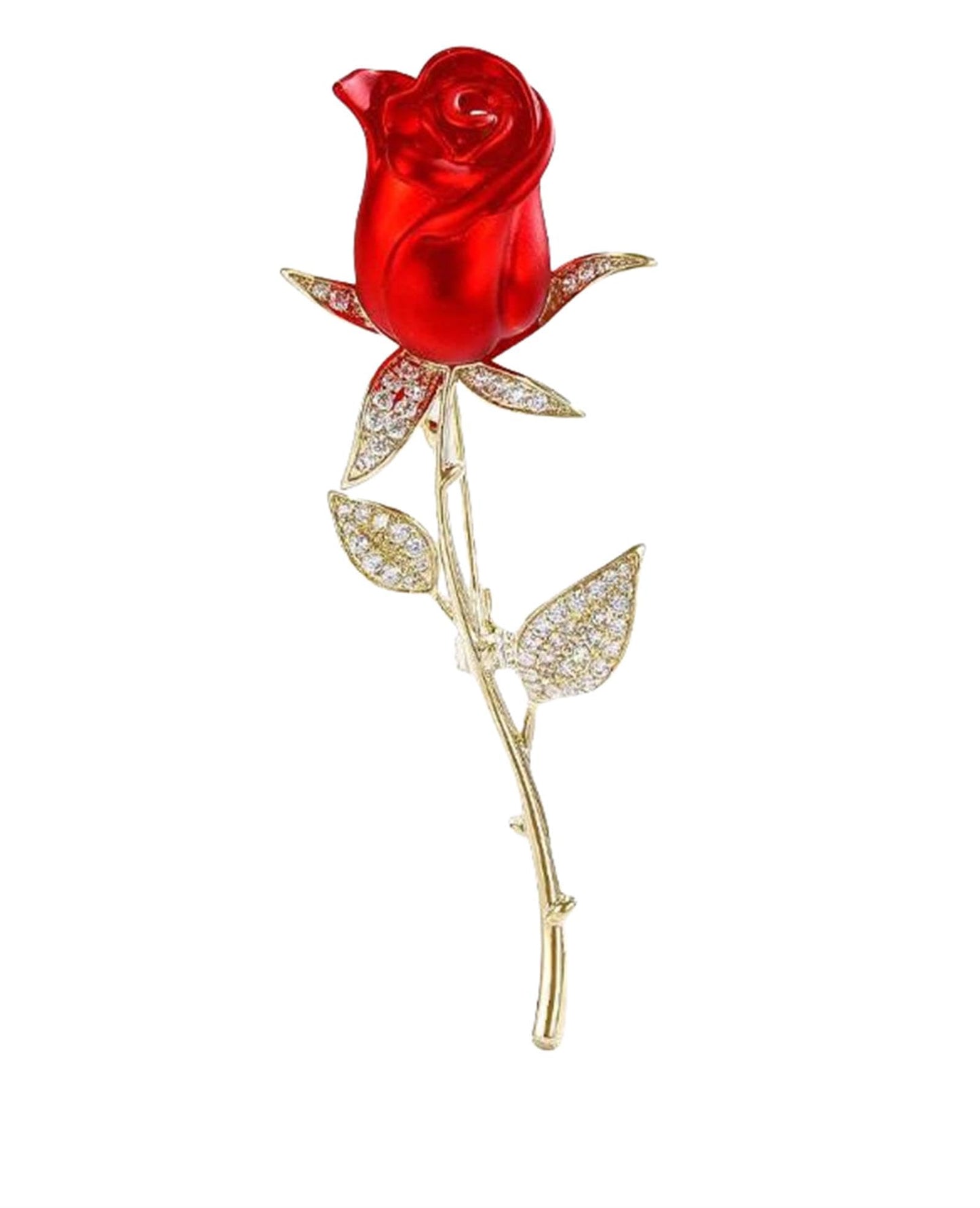 Rose Flower Brooch Elegant Red Rhinestone Crystal Rose Lapel Pin Dress Accessories Jewelry-red D