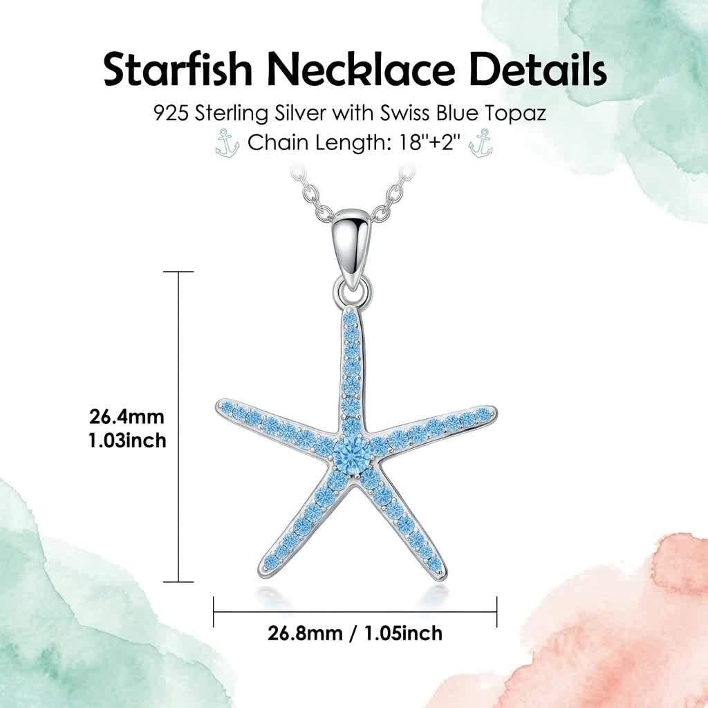 ROMANTICWORK Starfish Necklace 925 Sterling Silver Jewelry Starfish Pendant Gift Birthday Christmas for Women