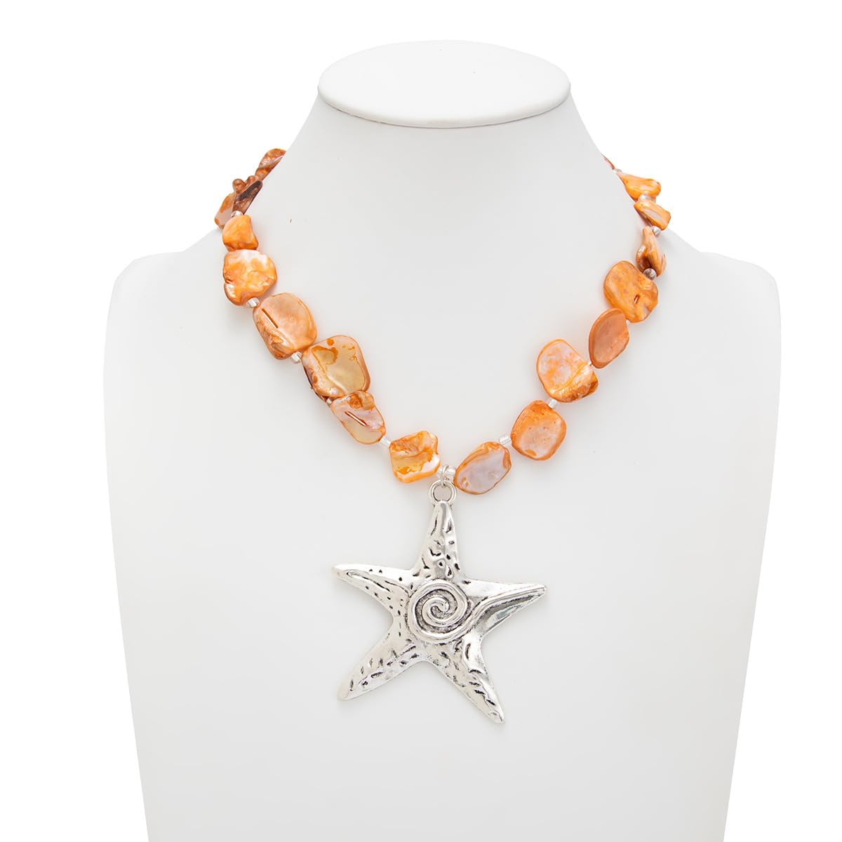 LNNVKRV Chunky Silver Big Starfish Pendant Necklace for Women Fashion Adjustable Colorful Irregular Shell Beaded Choker Necklaces Boho Summer Beach Jewelry for Women (orange)