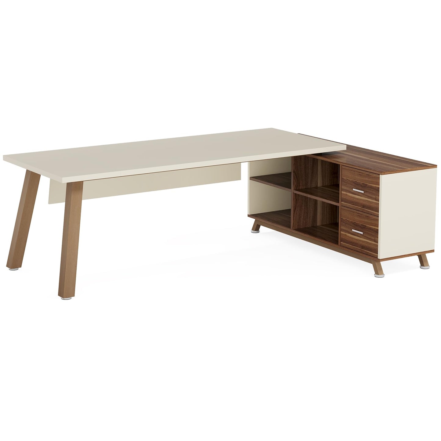Tribesigns 78.7-Inch Executive Desk, L-Shaped Desk with 55-Inch Cabinet, Large Office Desk with Storage Shelves, Modern Computer Desk for Home Office, White & Walnut