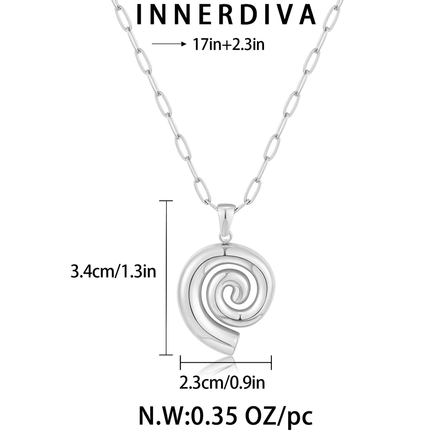 INNERDIVA Silver Chunky Spiral Pendant Necklace Summer Pendant Necklaces Vintage Swirl Necklace Jewelry Present for Women