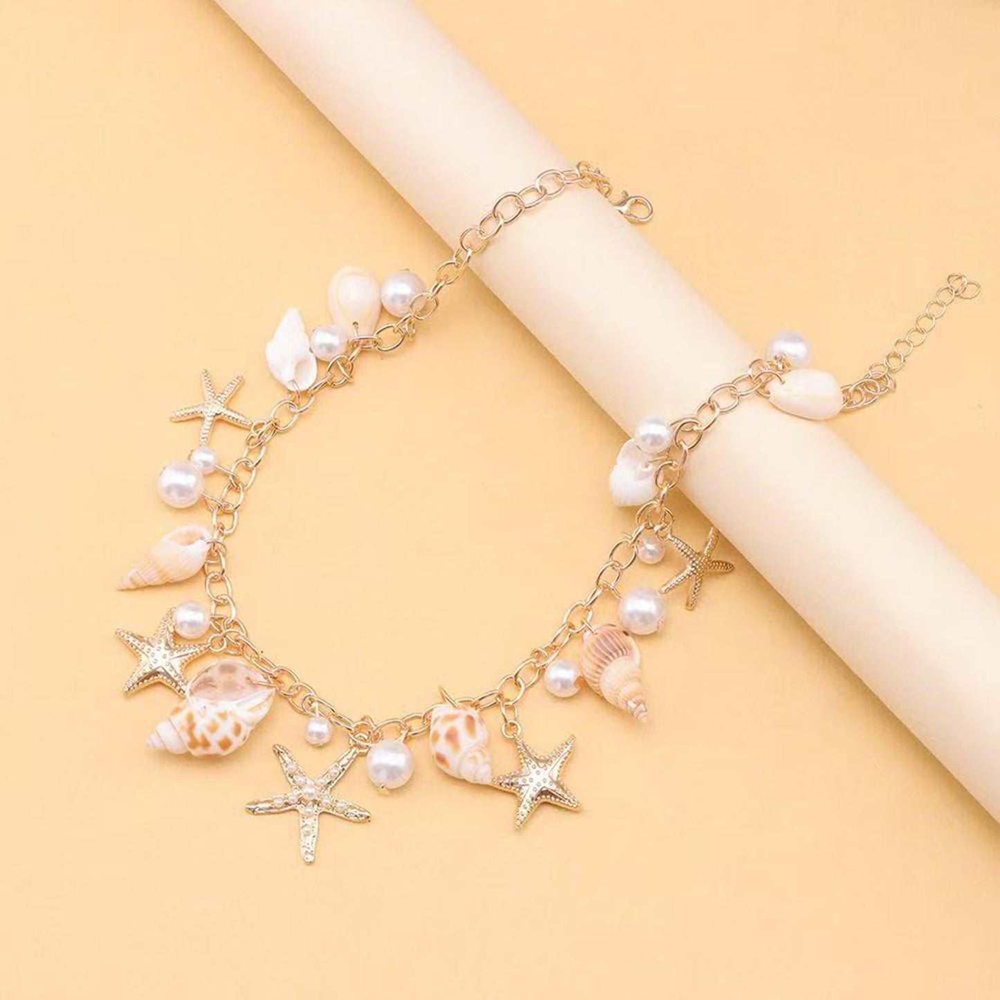 TIANBANGSHI Shell Starfish Necklace Bracelet for Women Conch Statement Chunky Necklace Mermaid Costume Beach Jewelry (necklace)