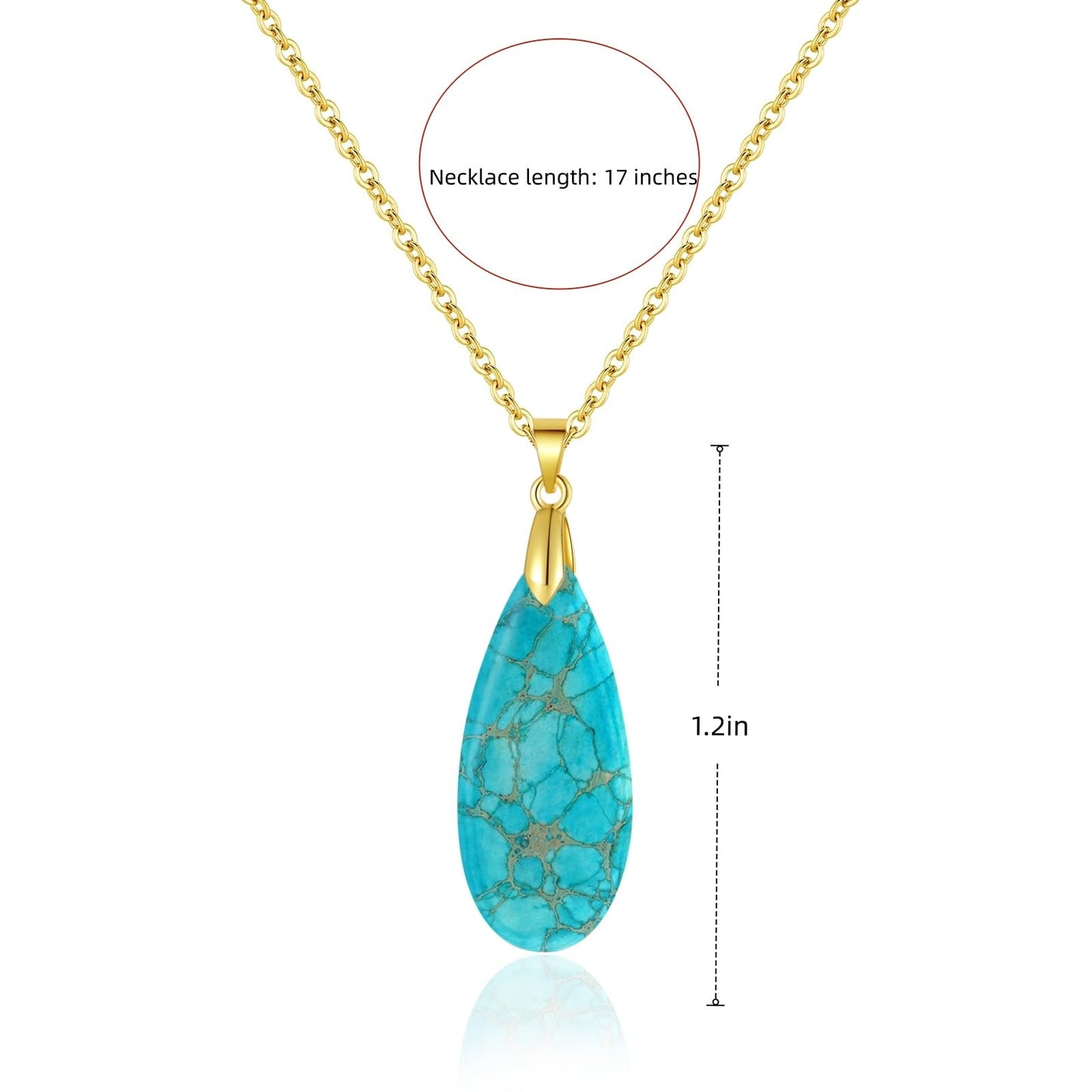 Sriomu Natural Healing Stone Chain Necklaces for Women Teardrop Gemstone Pendant Statement Gold Necklace (Green - Gold)