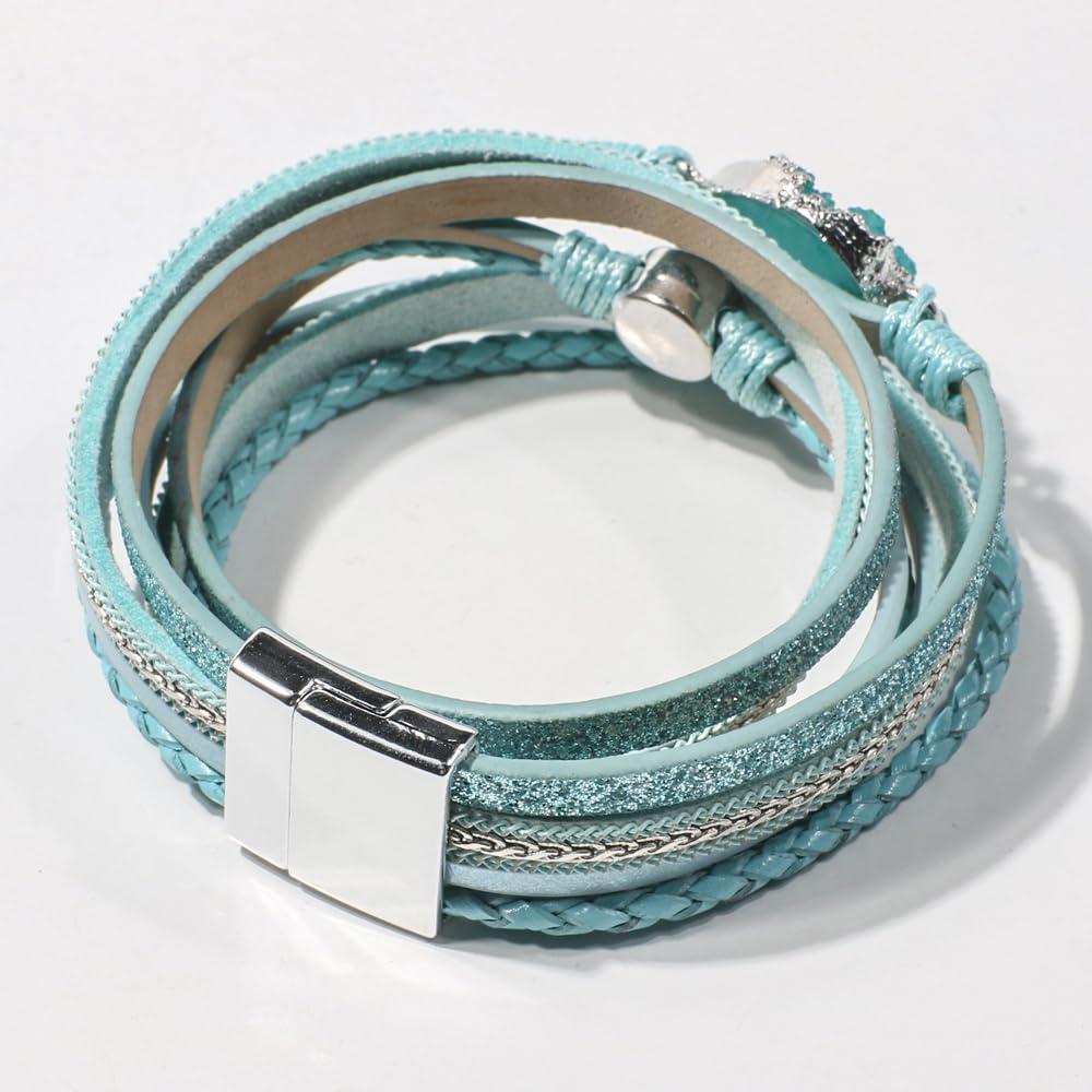Artilady Leather Wrap Bracelet for Women - Handmade Clasp Bangle Bracelet with Pearl Beads Crystal Wristbands Jewelry Gift for Ladies and Mother