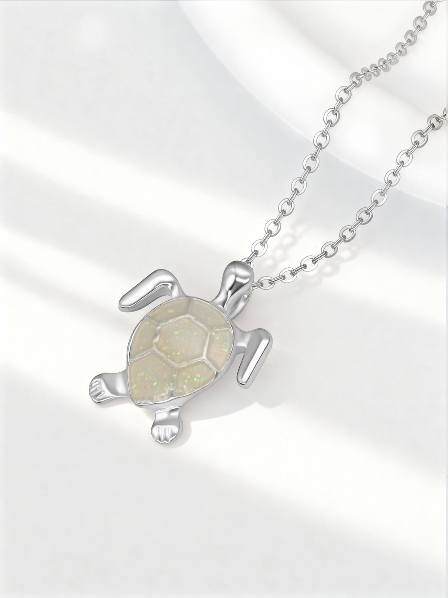 PIYIZ White Turtle Pendant Necklace Silver Stainless Steel Cute Animal Ocean Jewelry for Women