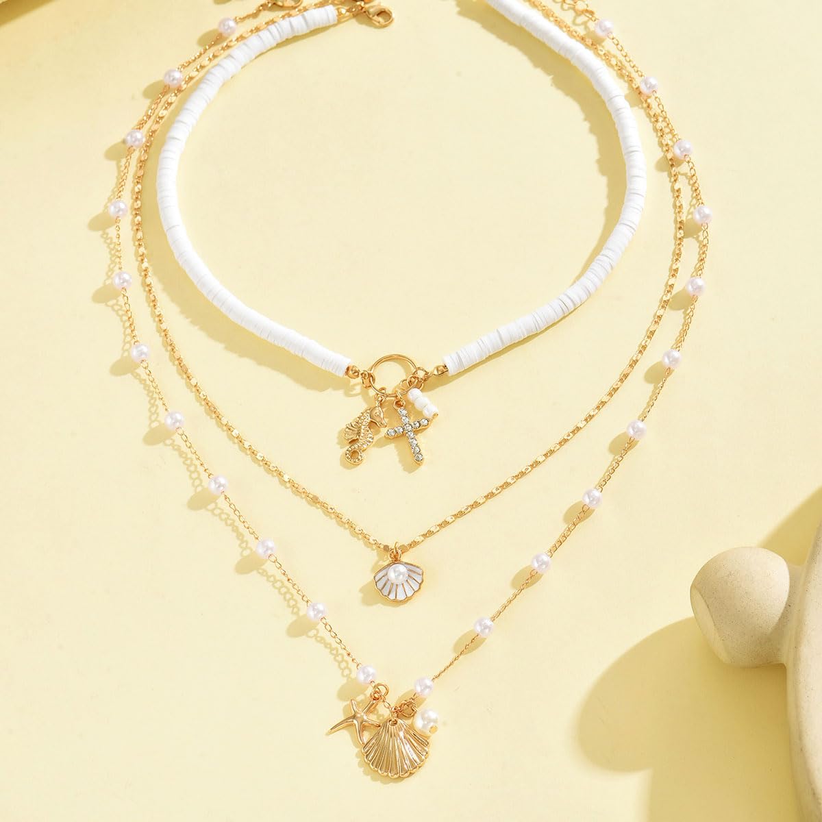 ONBRIG Seashell Necklace Beach Jewelry for Women Starfish Cowrie Puka Shell Necklaces Summer Beach Accessories for Women Vacation Mermaid Ocean Jewelry (style 4)