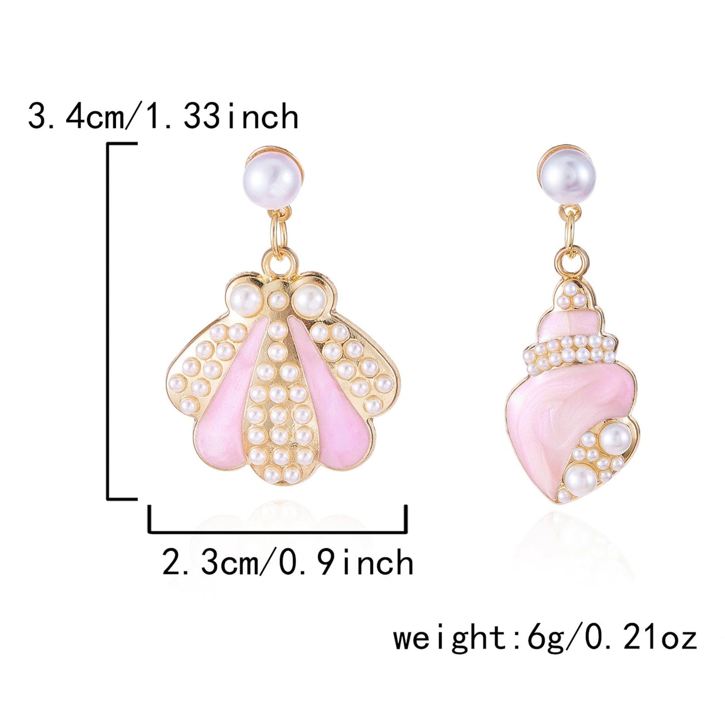 Asymmetric Starfish Seashell Earrings Gold Plated Boho Handmade Charm Cowrie Sea Shell Conch Star Ocean Animals Long Dangle Drop Earrings for Women Hawaii Summer Beach Party Holiday Jewelry Gifts (Pink conch)