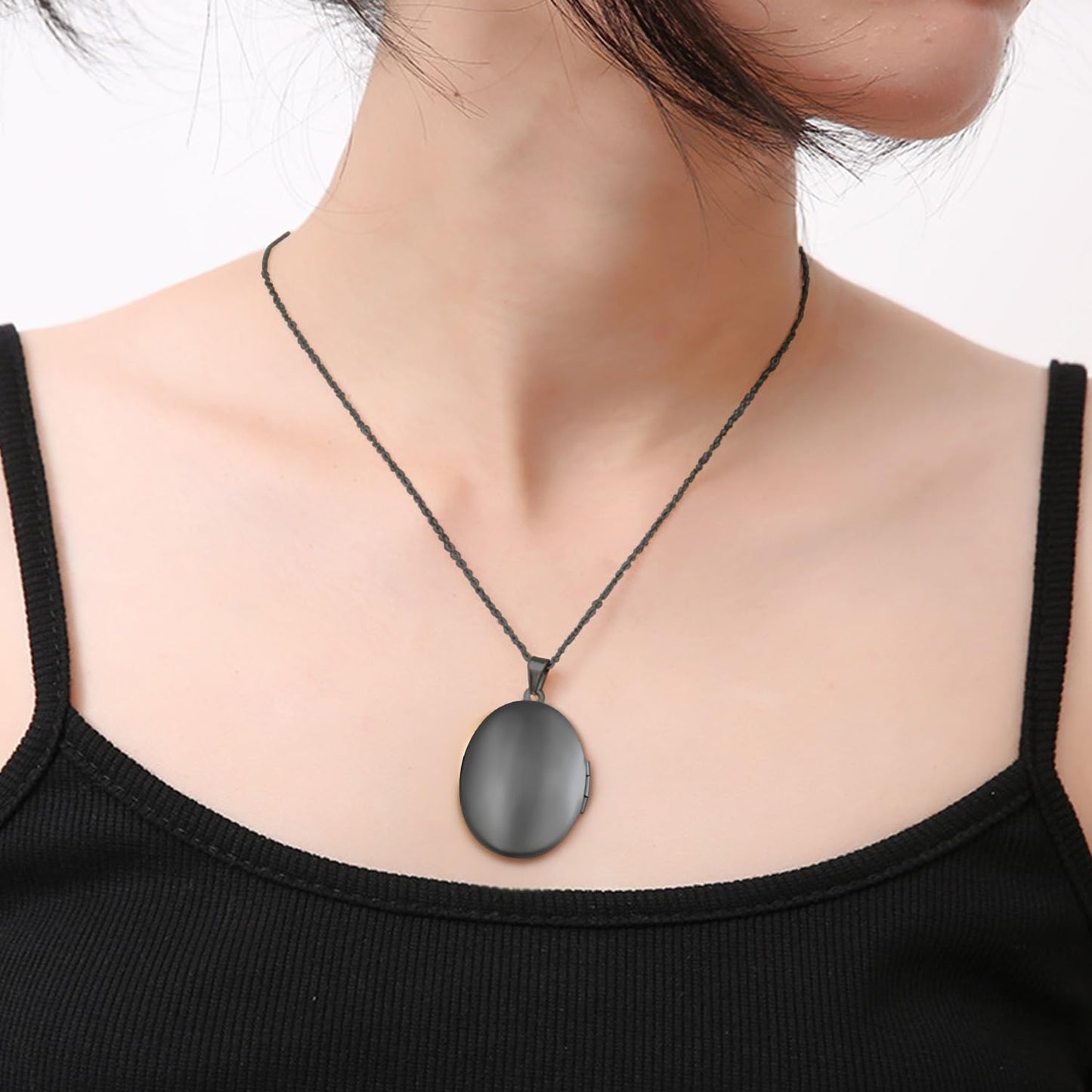 PHOCKSIN Black Oval Locket Necklace For Women Locket Necklace that Hold Pictures For Girlfriend Best Gifts for Birthday Mothers Day
