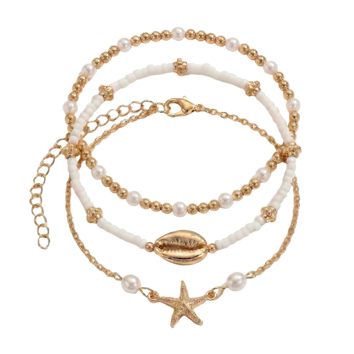 Smilelife Seashell Ankle Bracelets for Women Starfish Bracelets Layered Boho Puka Shell Anklet Cowrie Shell Bracelets Hawaiian Summer Beach Foot Chain Jewelry (Starfish)