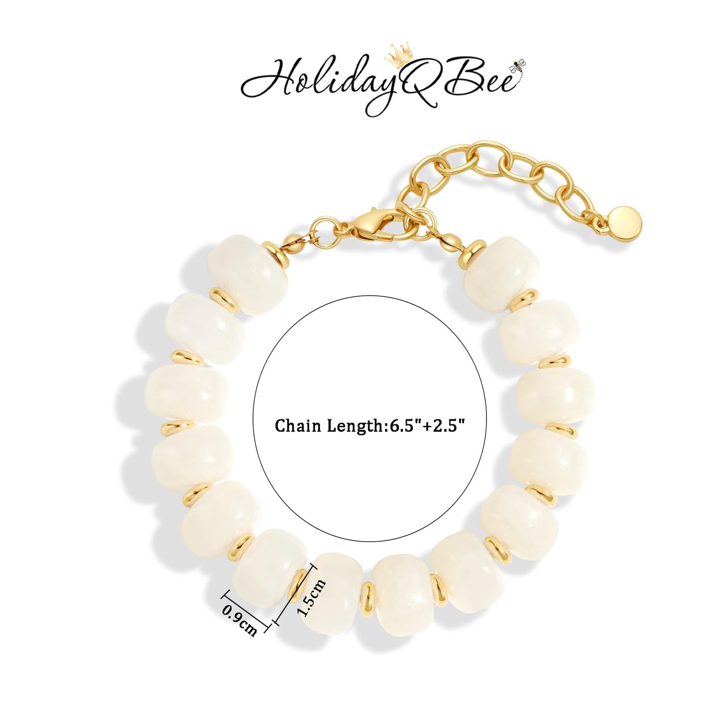HolidayQbee Beaded Bracelets for Women Dainty Chunky Bracelet White Beaded Boho Summer Bracelet Fashion Trendy Stone Beads Bracelet Beach Jewelry Gifts