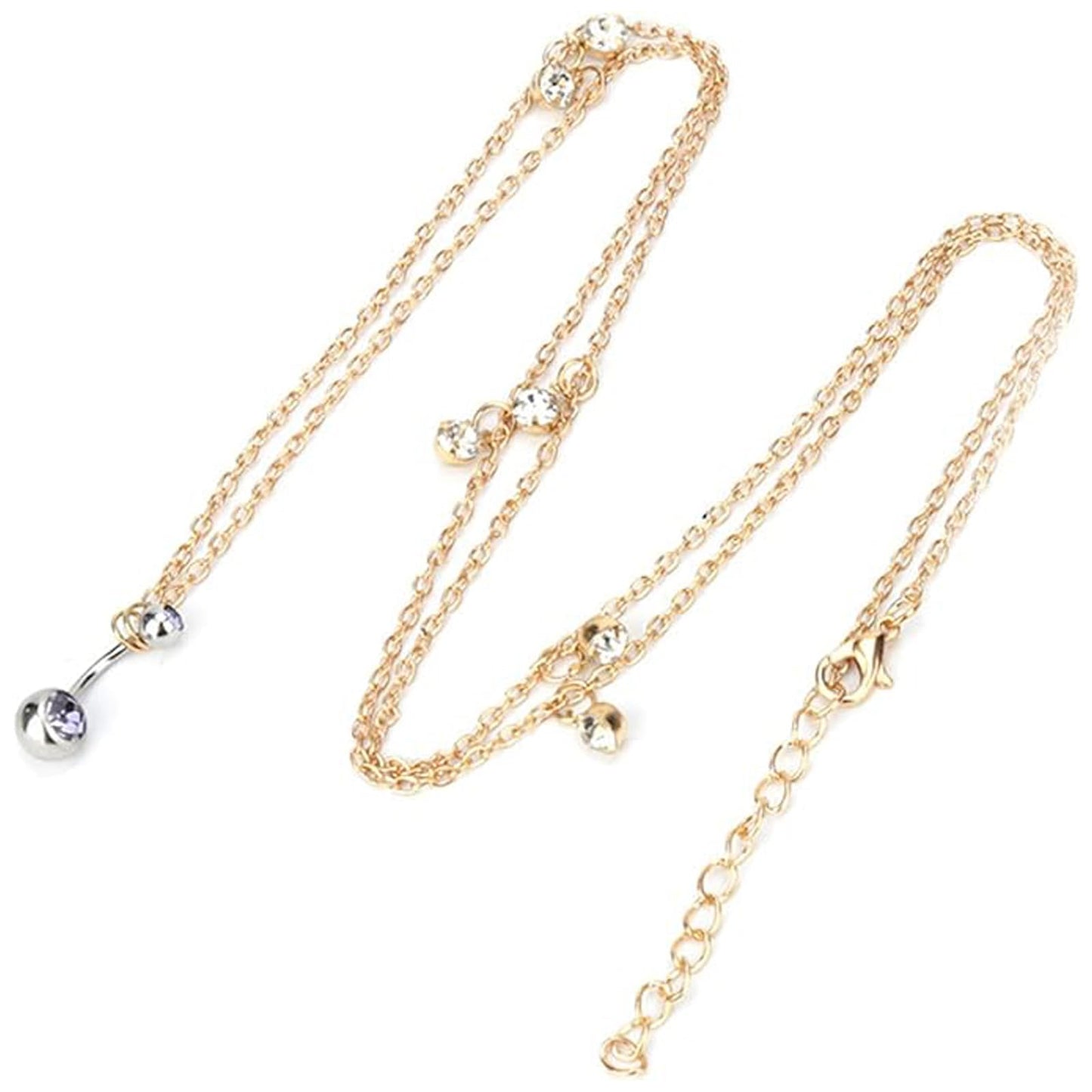 Sexy Rhinestone Waist Chain with Heart Dangle Belly Summer Crystal Button Chain Navel Piercing Belly Ring Chain Bikini Festival Rave Dancer Belly Body Chain Jewelry for Women (Gold)