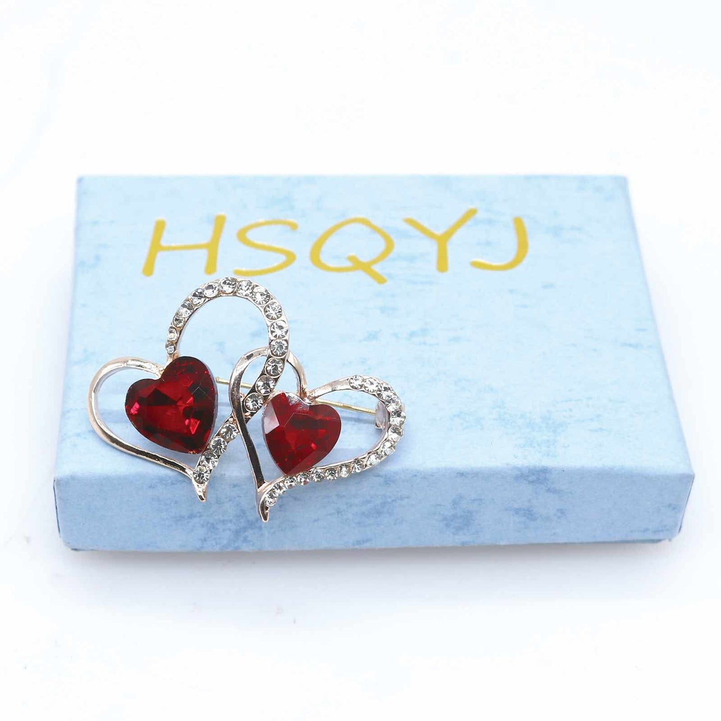 Heart Brooch For Women Cluster Pave Elegant Crystal Love Heart Brooches Pin Wedding Party Clothes Accessories Valentines Gift (Double Love Heart)