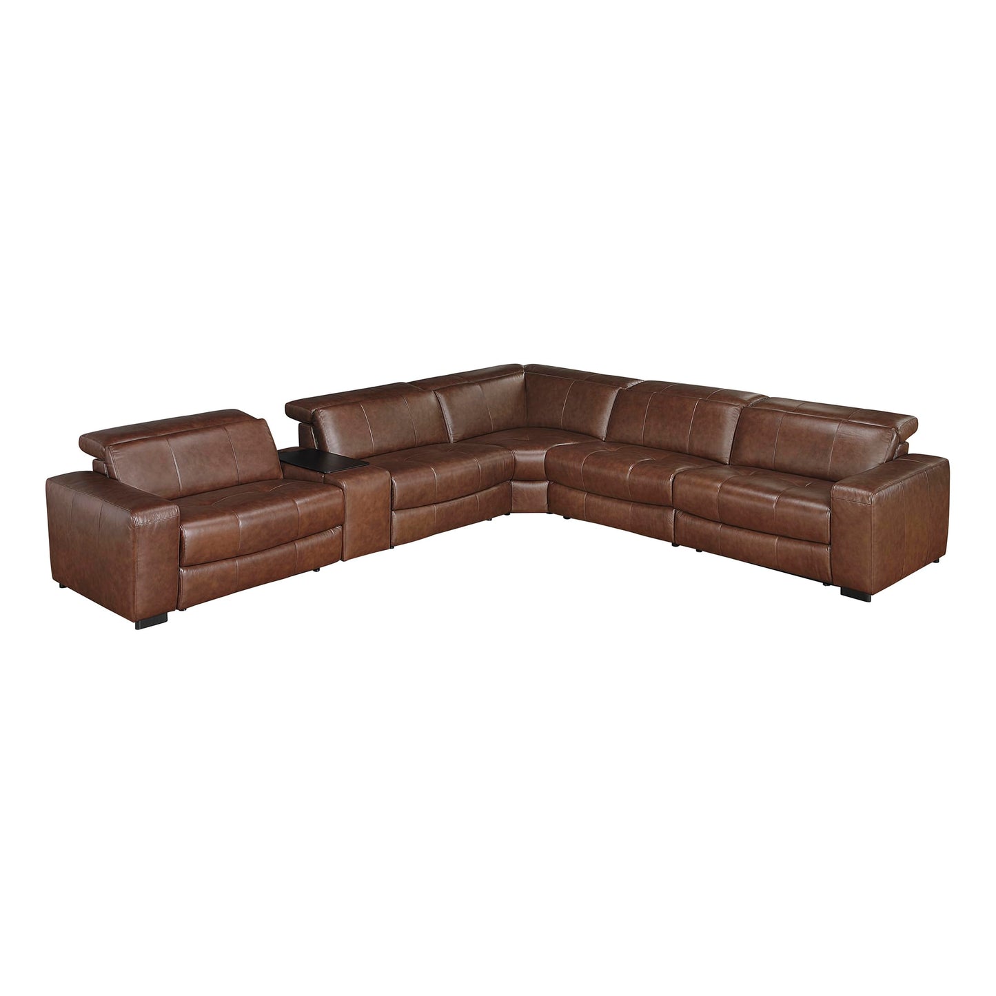 Lexicon Sectional Couches for Living Room-Modular Sectional Sofa, 5 Seater L Shaped Couch, Storage Console, Power Headrests, Charging Ports, 3 Wall Hugger Recliner Seats, Top Grain Leather Brown