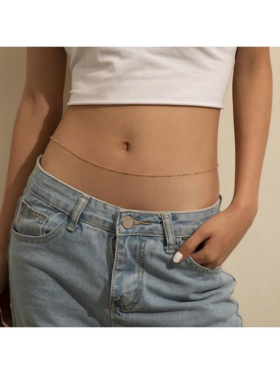 Gold Body Chain for Women Adjustable Belly Waist Chain Sexy Bikini Beach Jewelry for Women Waterproof Cute Hips Stomach Beaded Rope chain Belt Summer Vacation Accessories Gift For Her Boho Jewelry
