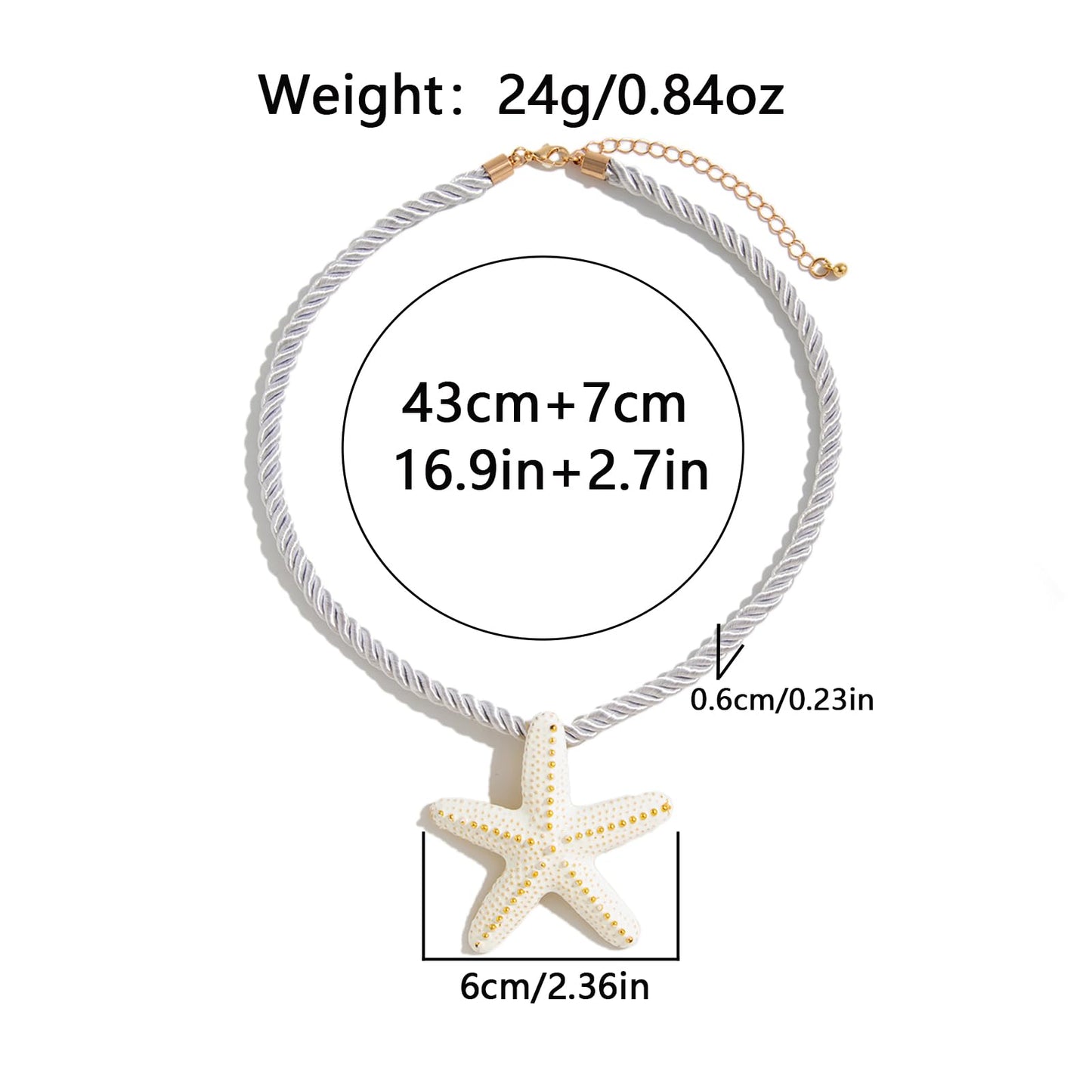 Nojess Starfish Necklace for Women Large Star Pendant Necklaces Beach Necklaces Statement Chunky Necklaces Summer Holiday Beach Party Jewelry (White Starfish Necklace)
