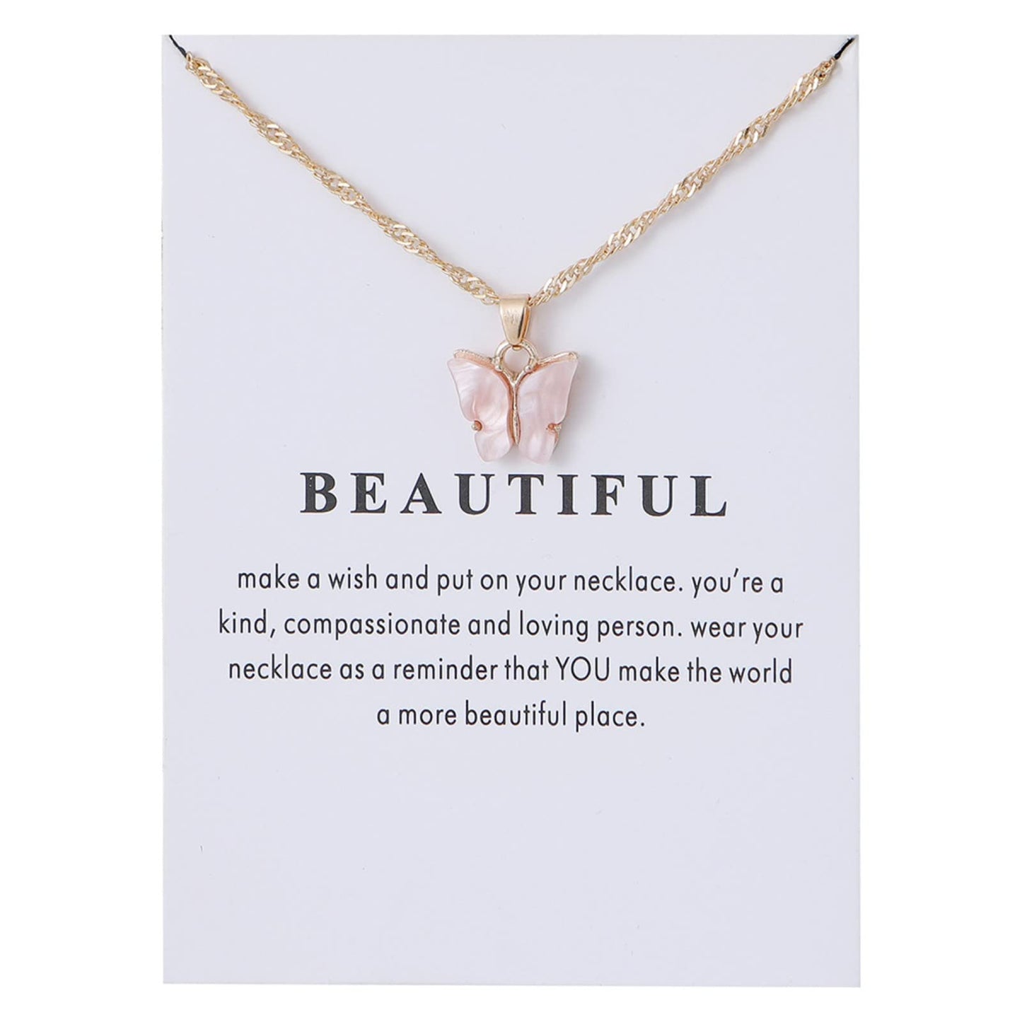 Rrdaily 9 Pcs Dainty Colorful Butterfly Pendant Necklace Set for Women,Bohemian Acrylic Butterfly Chain Necklace Cute Jewelry Gift (White card)