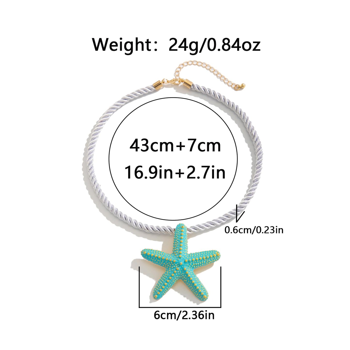 Nojess Starfish Necklace for Women Large Star Pendant Necklaces Beach Necklaces Statement Chunky Necklaces Summer Holiday Beach Party Jewelry (Blue Starfish Necklace)