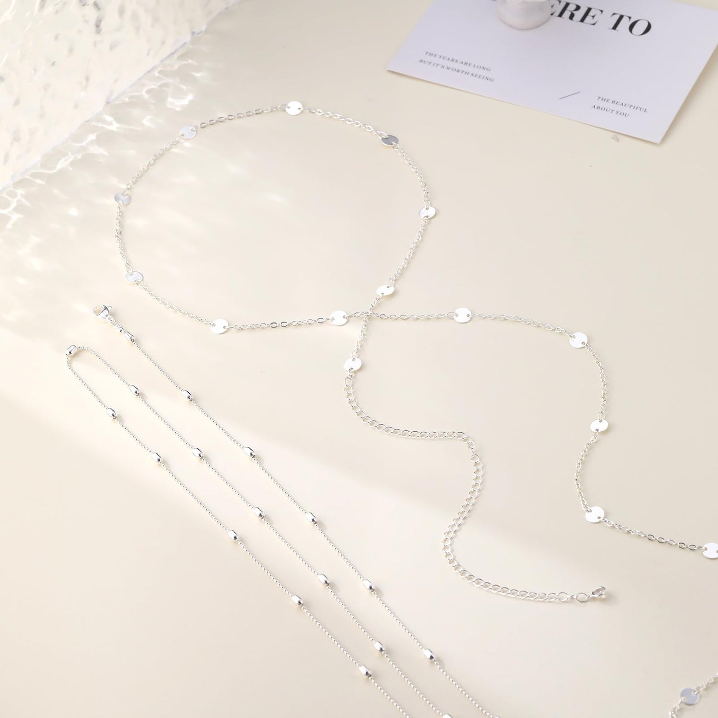 CAROVO Belly Waist Chain for Women 14K Silver Plated Layered Body Chains Boho Coin Bead Belly Chain Sexy Bikini Body Jewelry for Women Adjustable