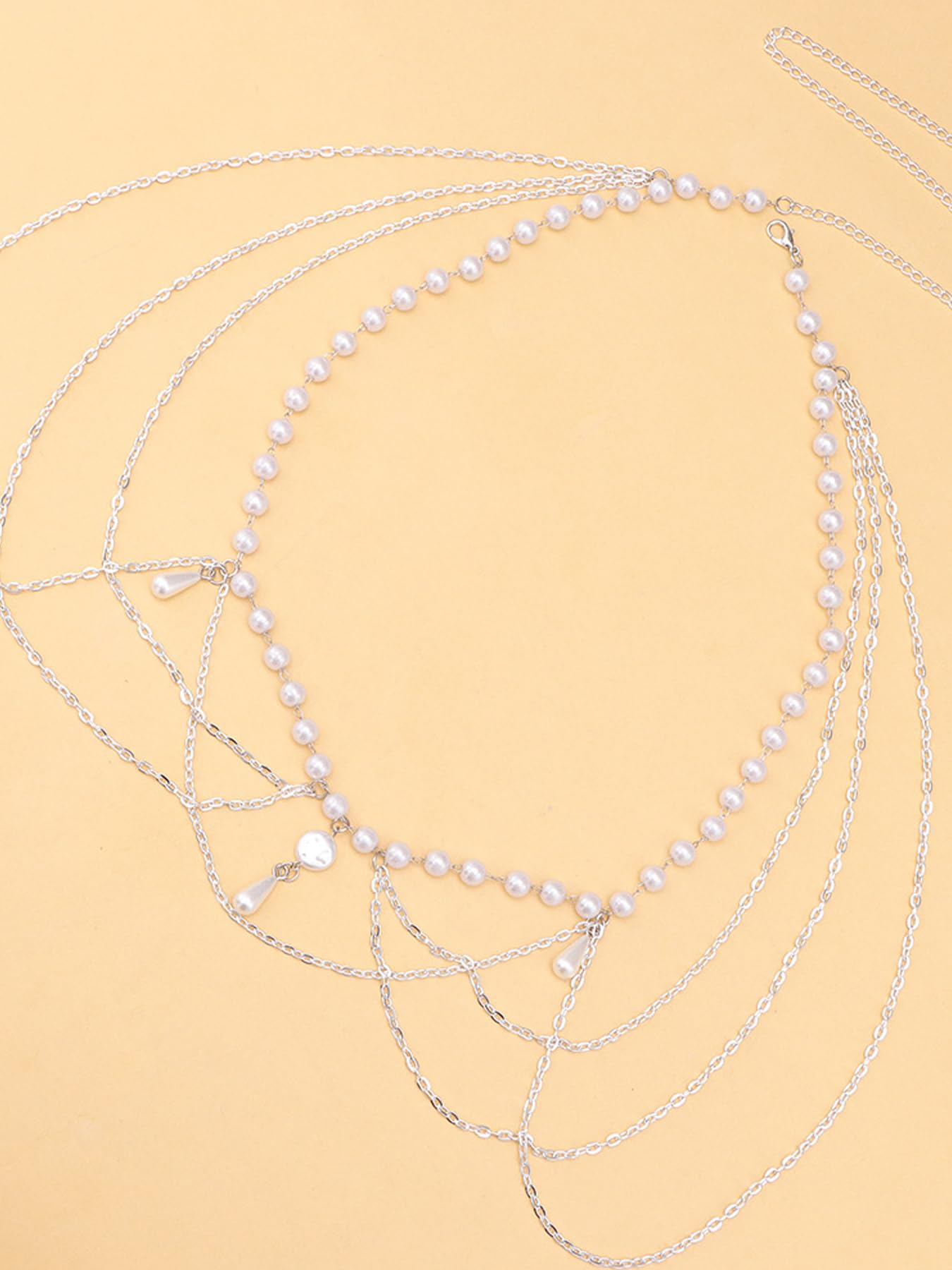 MODRSA Silver Belt Chain Belt for Women Fashion Plus Size Silver Pearl Waist Chains Metal Layered Belts Chains no Tarnish Trendy Belly Belts for Women Dress Pearl Waist Jewelry Dainty