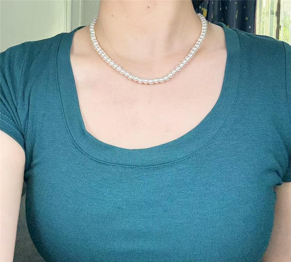 Imitation Pearl Necklace for Women Round Bead Beaded Pearl Choker Necklace Bead Pearls Necklaces Trendy Jewelry Gift 2.5 3 4 5 6 7 8 10 12 MM (7 mm)