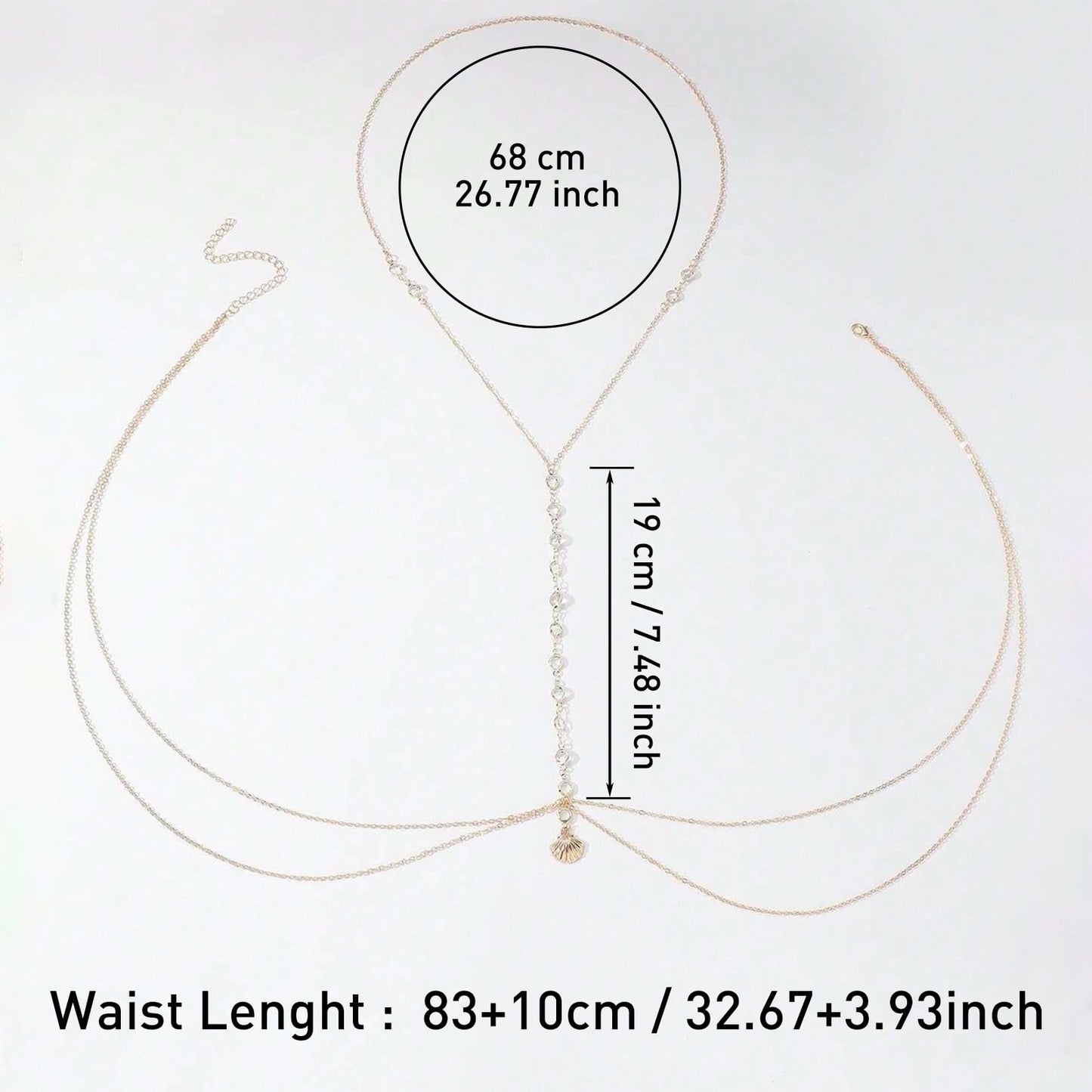 14K Gold Plated Body Chains for Women, Sexy Layered Belly Waist Chain Crossover Bikini Bra Chain, Summer Beach Rhinestone Body Jewelry(Shell)