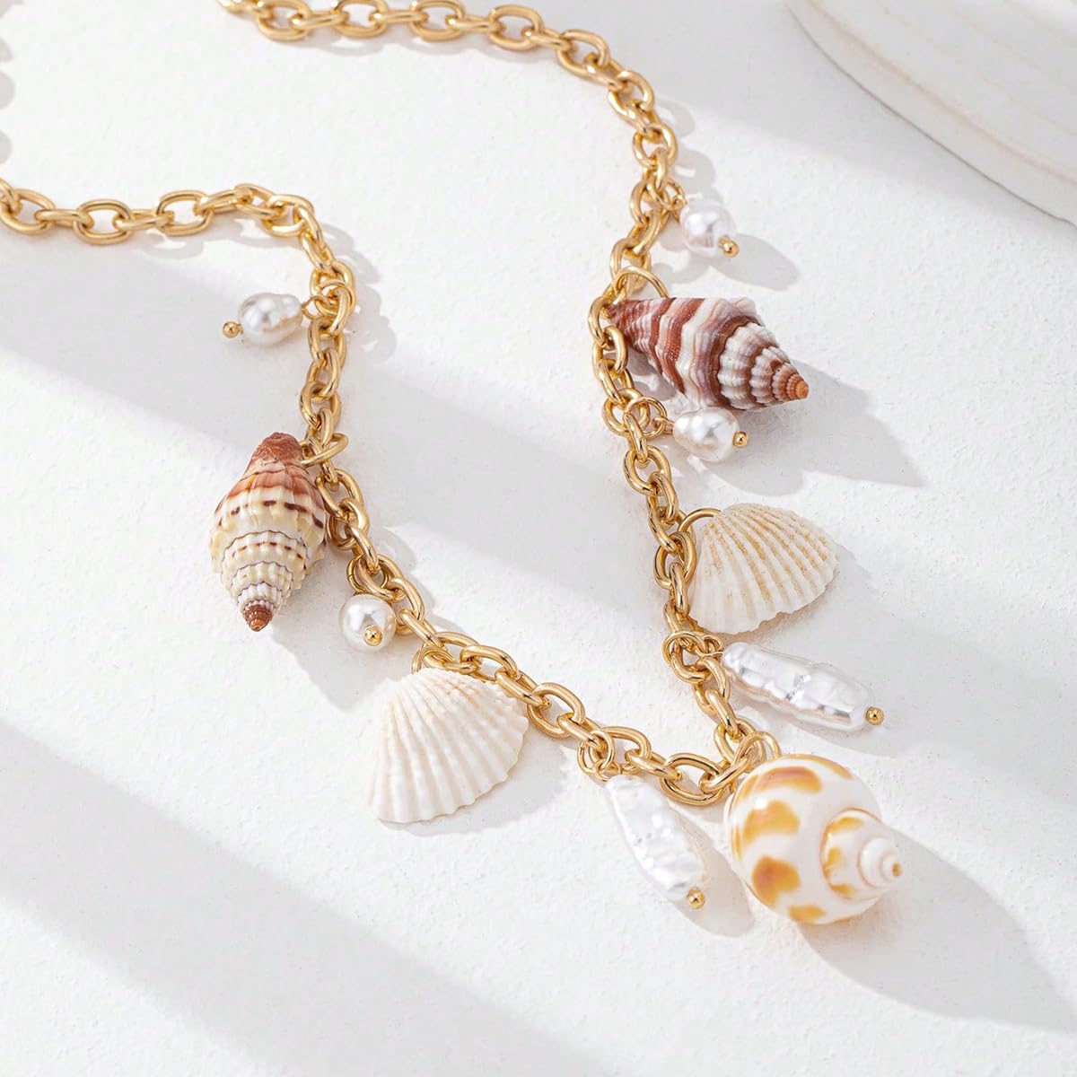 BlingNook Gold Charms Necklace For Women, Colorful Charm Beachy Fish Conch Seashell Heart Pepper Cool Ocean Layered Stackable Summer Holiday Jewelry (Gold Fish)