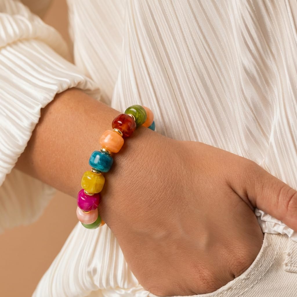 TENTMENTISE Beaded Bracelets for Women, Colorful Beaded Bracelets for Women Trendy, Chunky Gold Plated Bracelets, Womens Summer Beach Boho Jewelry Gifts for Vacation Holiday