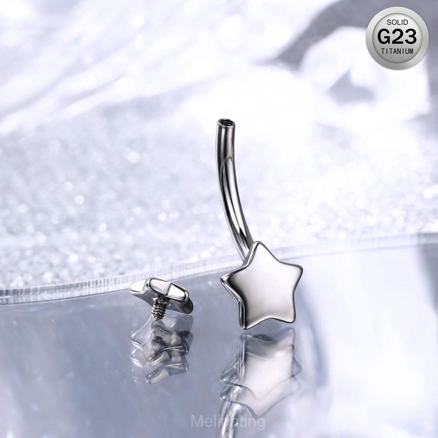 Melighting Titanium Belly Button Ring 14G Star Belly Ring Internally Threaded G23 Titanium Belly Piercing Hoop Navel Barbell Body Piercing Jewelry