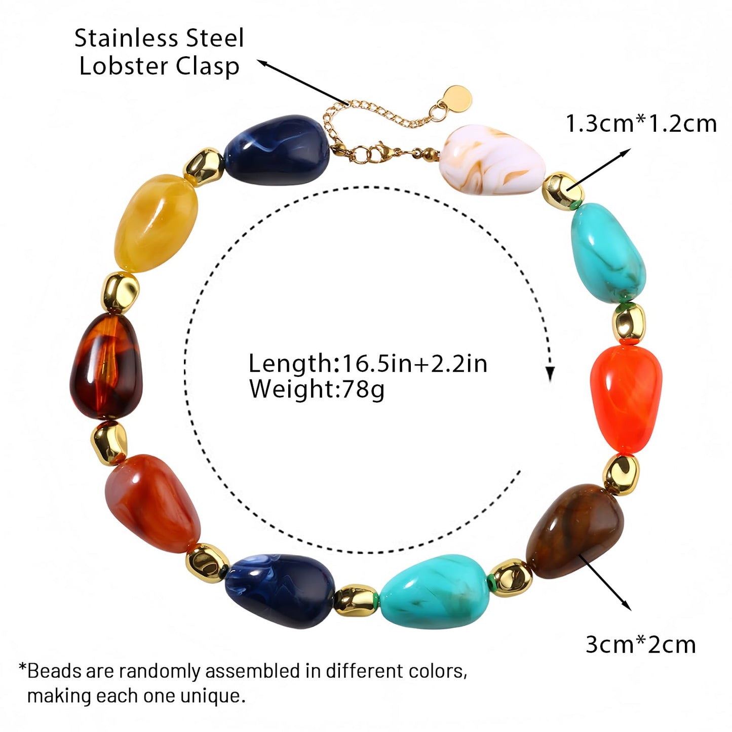 joymiao Colorful Beaded Necklace for Women Chunky Large Resin Beads Necklaces Rainbow Beaded Necklace Summer Beach Jewelry
