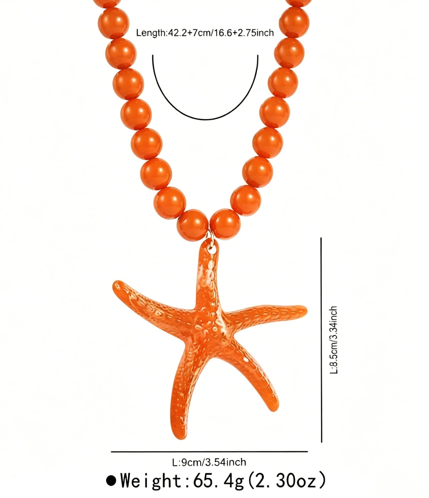 CXENSJH Chunky Beaded Starfish Necklace for Women Boho Colorful Summer Acrylic Choker Beach Chain Necklace Beads Trendy Chunky Jewelry(Orange)