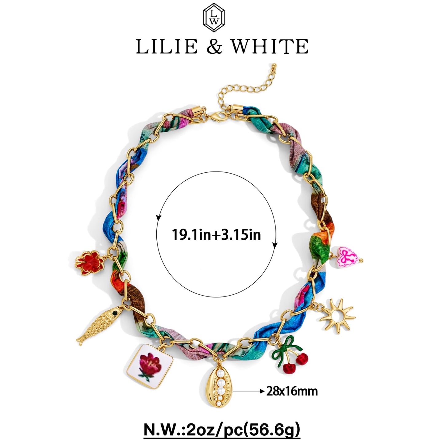 LILIE&WHITE Gold Charms Necklace for Women with Chic Fish Flower Shell Bandana Necklaces Fashion Summer Collar Necklaces Jewelry Gift
