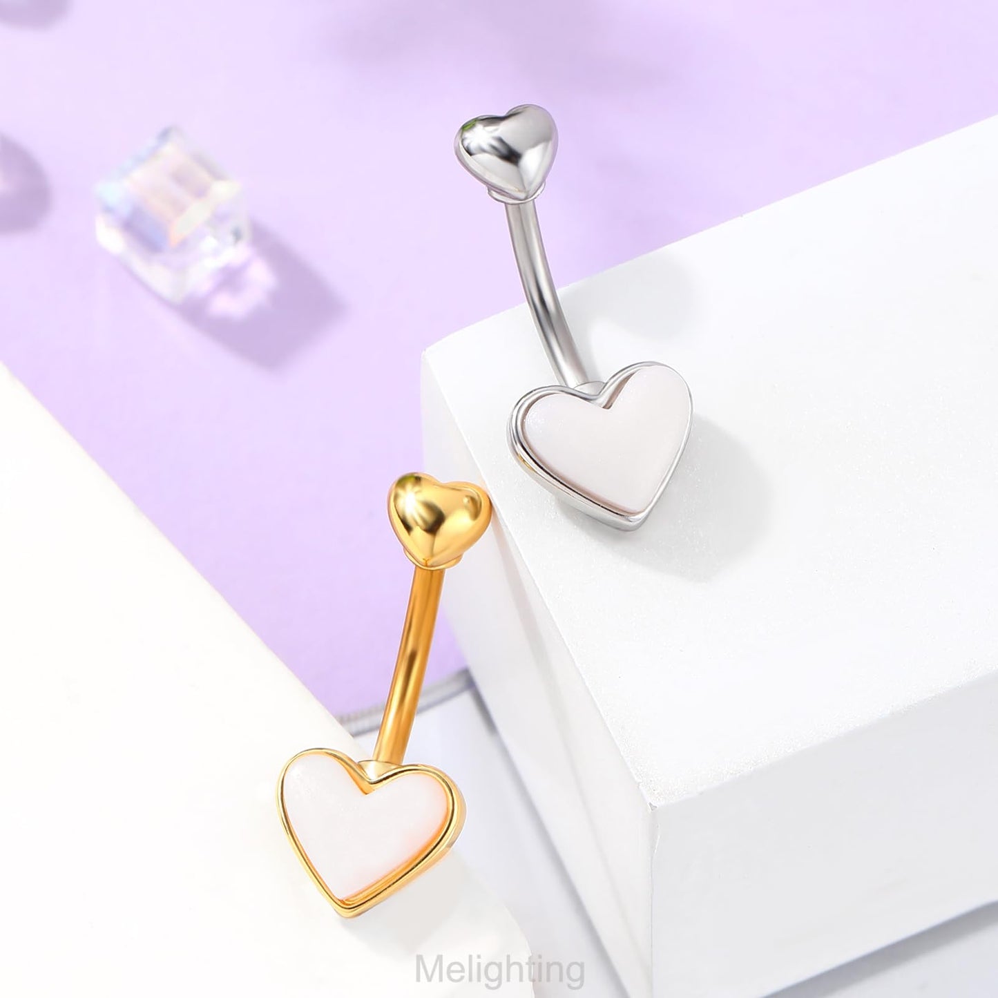 Melighting Heart Belly Button Ring 14G Stainless Steel 316L Pink Belly Ring Belly Piercing Opal Belly Piercing Jewelry Navel Ring For Women 10mm