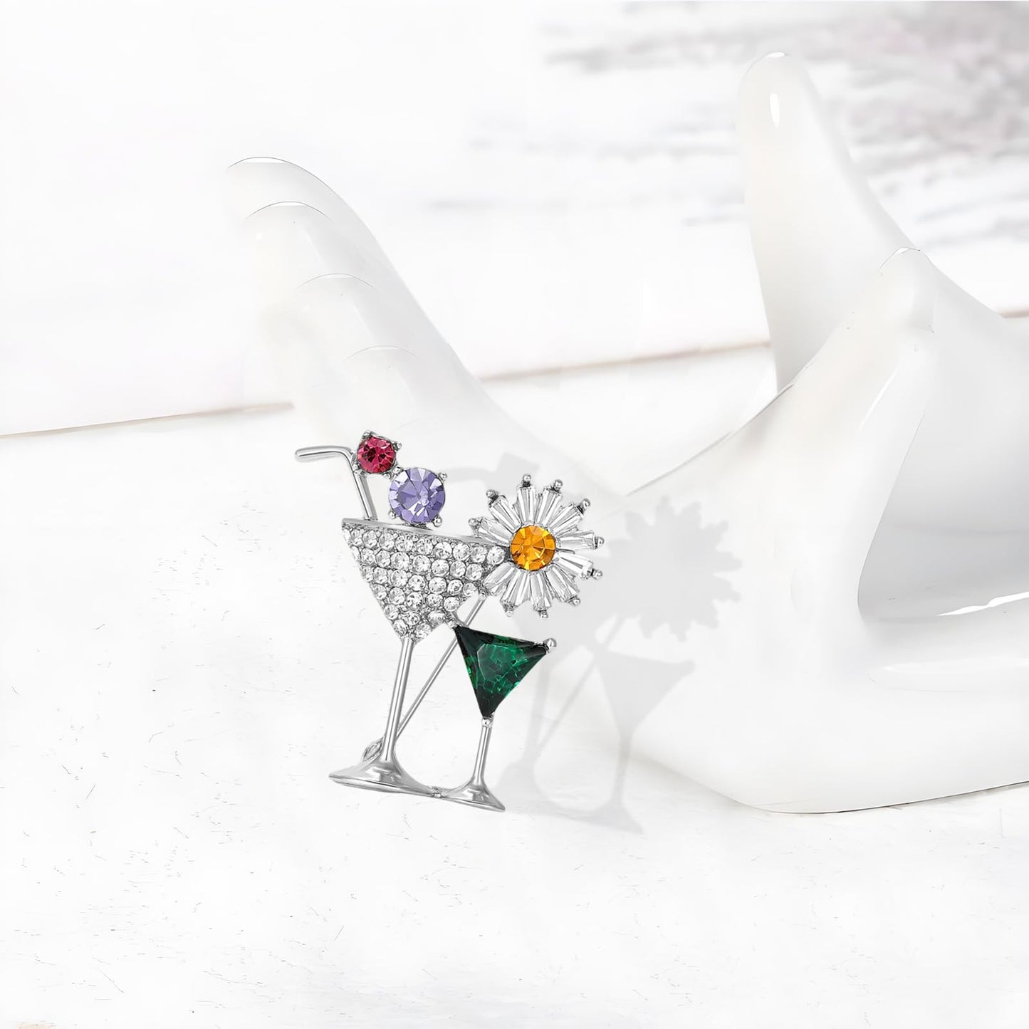 DEYOUM Cocktail Wine Glass Brooch Pin for Women Trendy Cute Cocktail Wines Glass Wine Bottle Brooch Pin Party Hat Bag Suit Charm Jewelry Gift Accessories (silver)