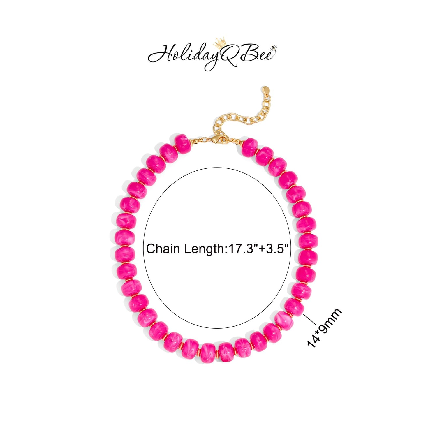 HolidayQbee Beaded Necklace for Women Boho Bead Chunky Necklace Big Bead Necklace Fashion Trendy Summer Pink Resin Beaded Necklaces Jewelry Gifts