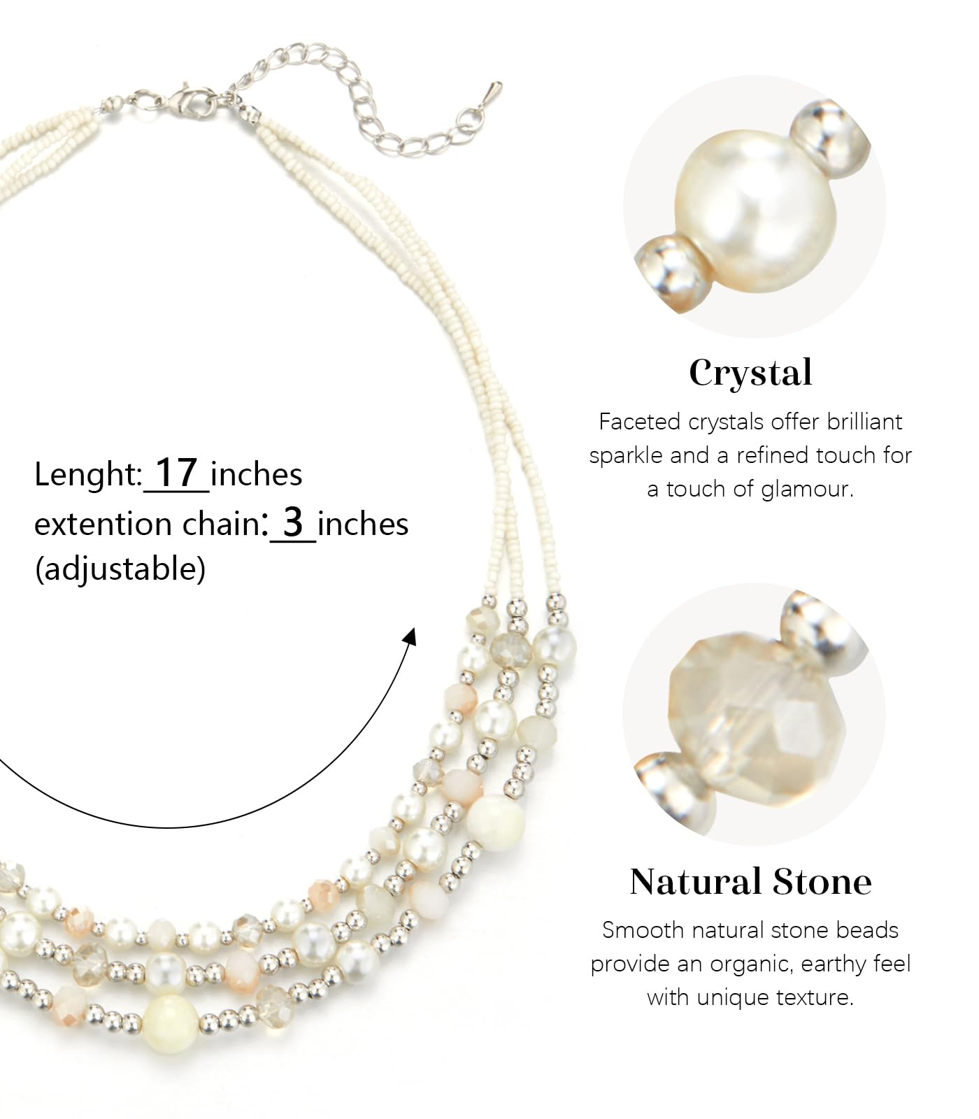 Noessla Beaded Statement Necklaces for Women Layered Chunky Bead Necklace Fashion Costume Jewelry Gifts for Mom(Beige)