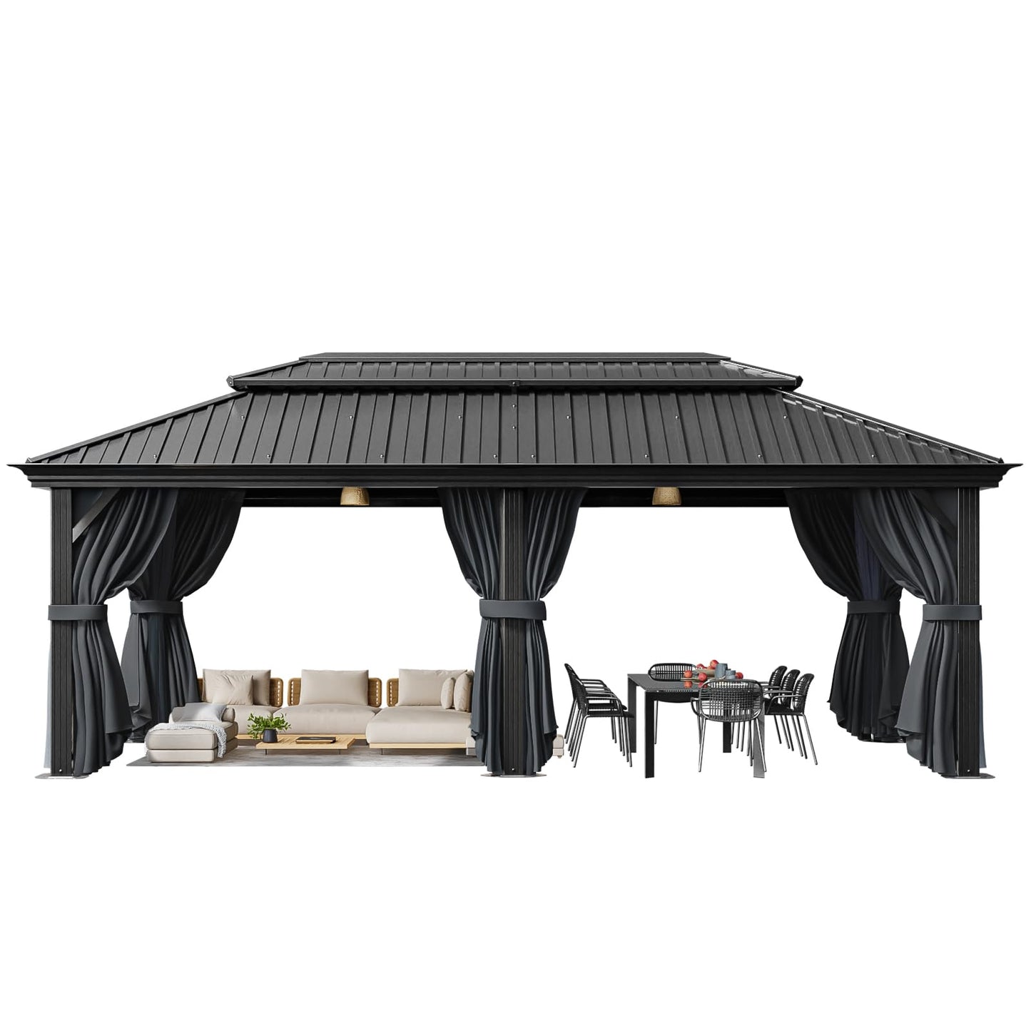 HOTEEL 12x20 Hardtop Gazebo on clearance with Metal Roof & Drainage System, Heavy Duty Galvanized Steel Gazebo with Aluminum Frame, Privacy Curtains and Netting, for All-Weather, Black (2026 Upgraded)