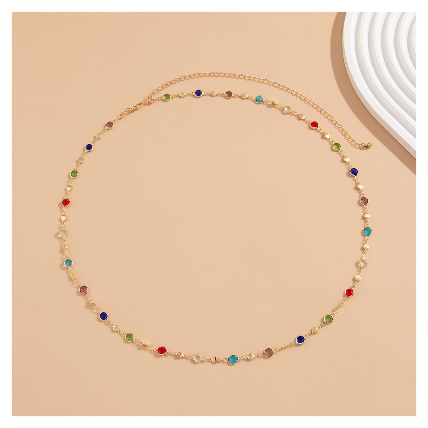 Simple Colorful Crystal Body Chain for Women Waist Sexy Summer Rhinestone Bead Belly Body Chain Jewelry Bikini Beach Waist Chain Jewelry (Gold)