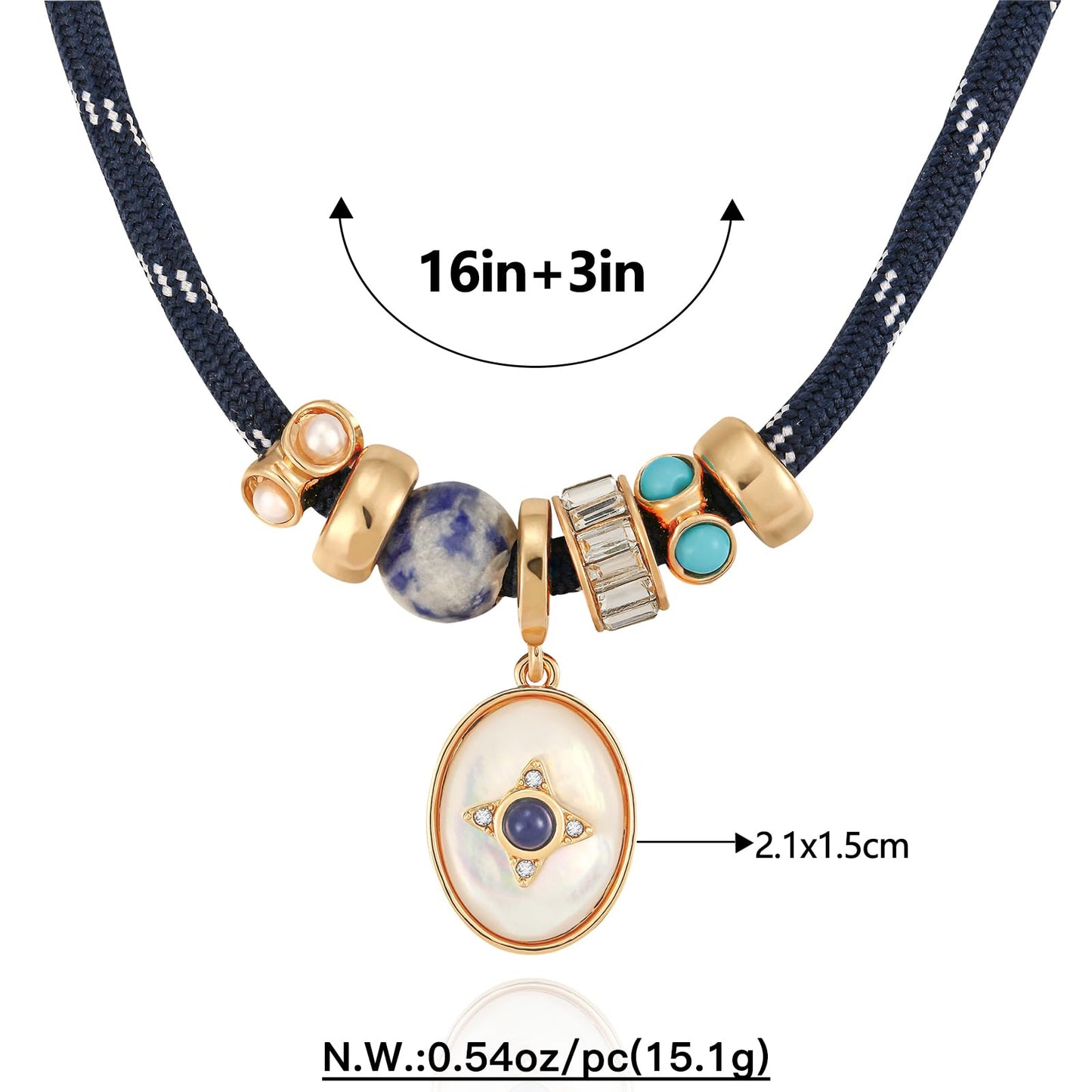 MYCUTEY Mother of Pearl Cord Pendant Necklace for Women Adjustable Statement Necklace with Natural Stone & Mother of Pearl Charm Trendy Rope Charm Necklaces Boho Jewelry Gifts