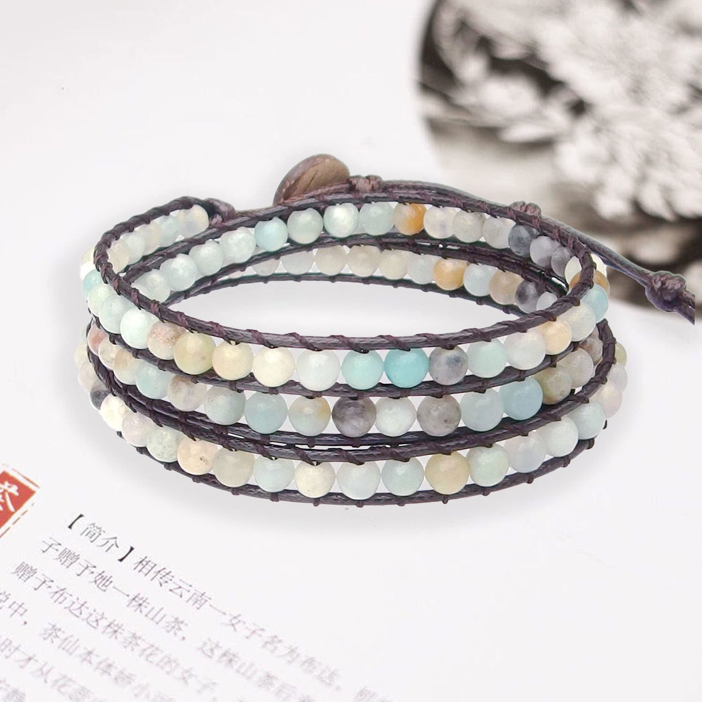 Ayriwoyi Boho Bracelets For Women Amazonite Bracelet Wrap Bracelet for Women Natural Stone Beaded Bracelet Leather Wrap Bracelets Bohemia Adjustable