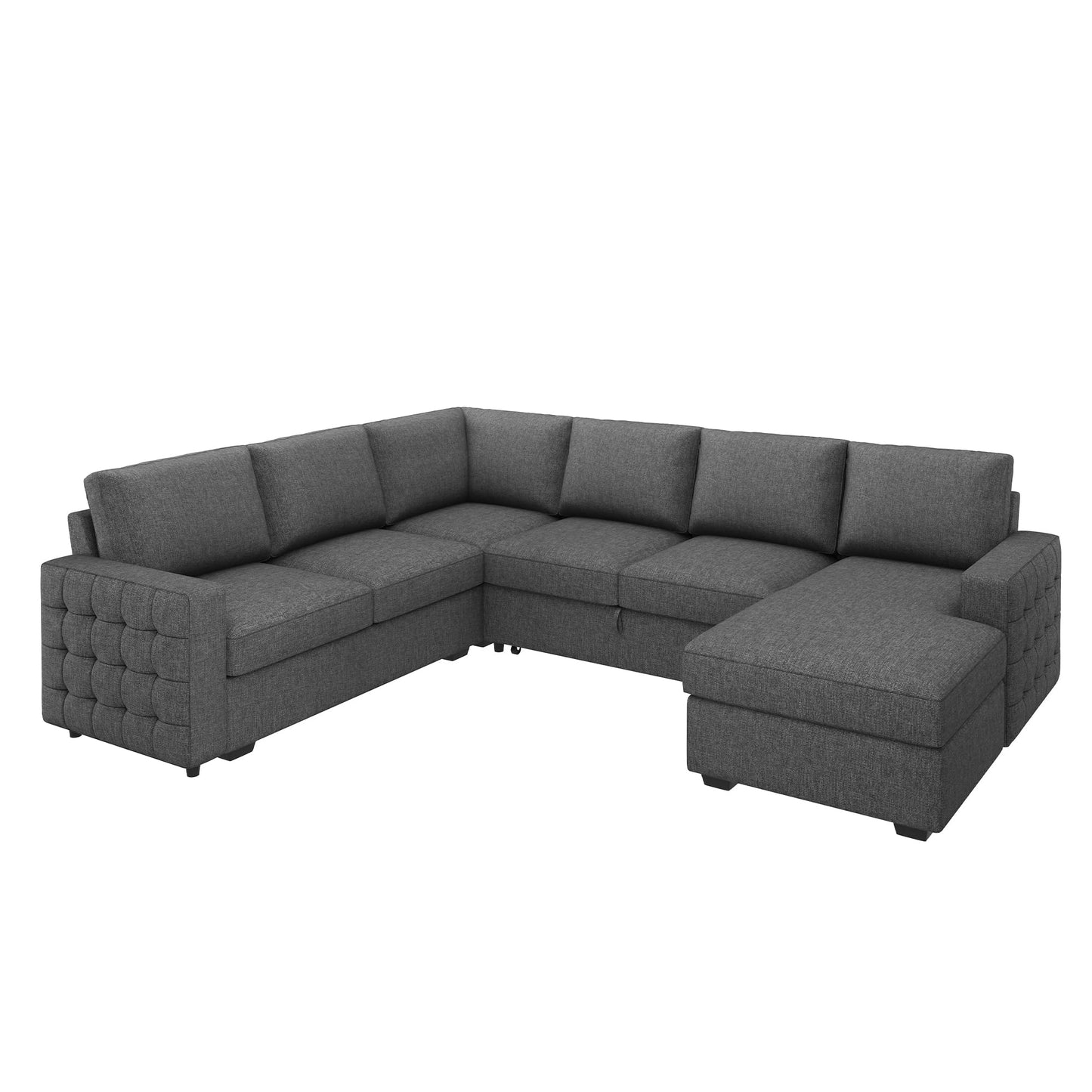 HONBAY Sectional Sleeper Sofa with Pull-Out Bed Storage Chaise, 6 Seaters Couch for Living Room, Light Grey