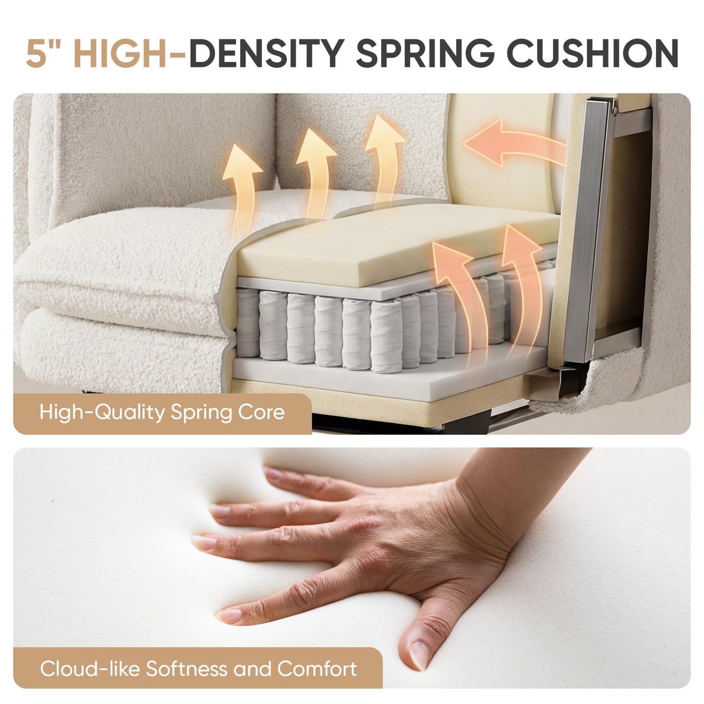 EGSEAT Big and Tall Office Chair with Flip Armrests, Cross Legged Office Chair with Storage Pockets, Comfortable Reclining Computer Chair with Foot Rest, Wide Home Desk Chair, Teddy Fleece, Cream