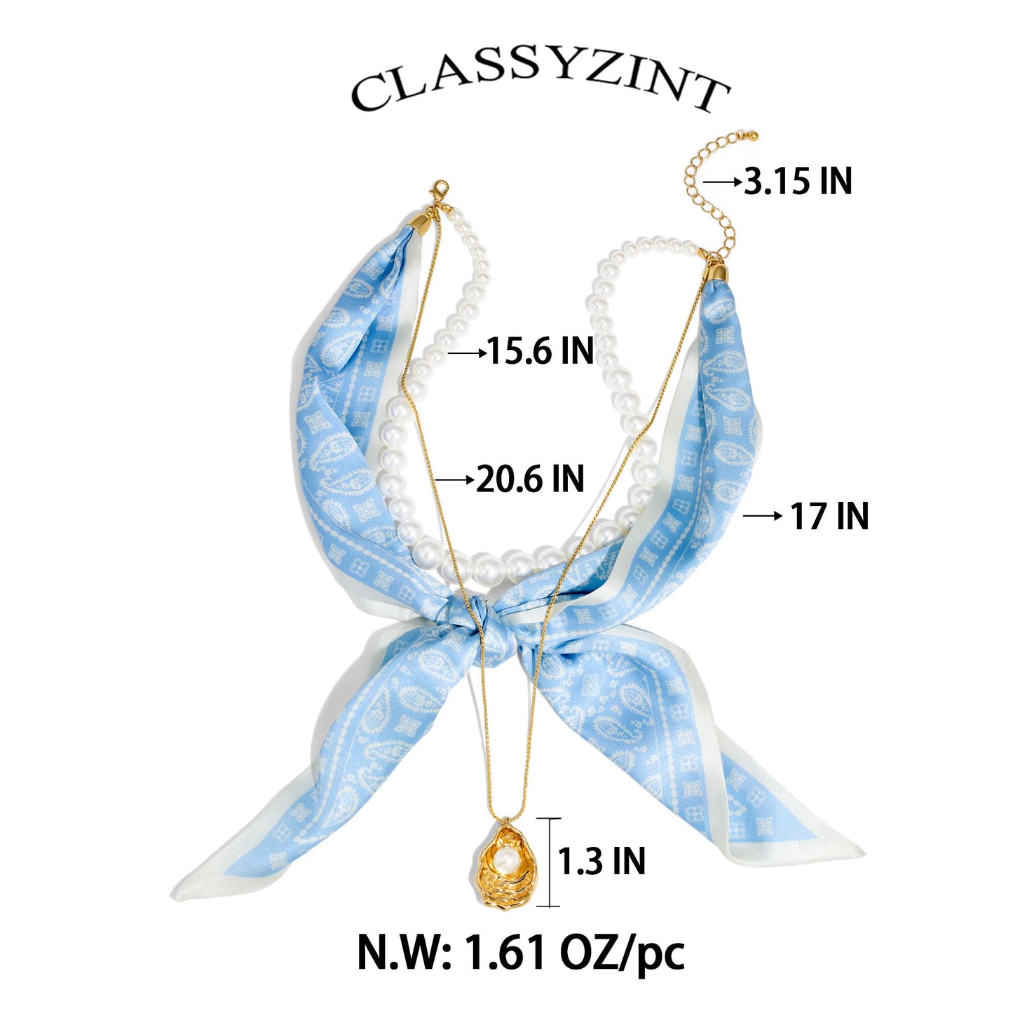 CLASSYZINT Layered Necklace for Women Blue Scarf Necklace Pearl Necklace Gold Shell Pendant Necklace Beach Jewelry Fashion Necklace