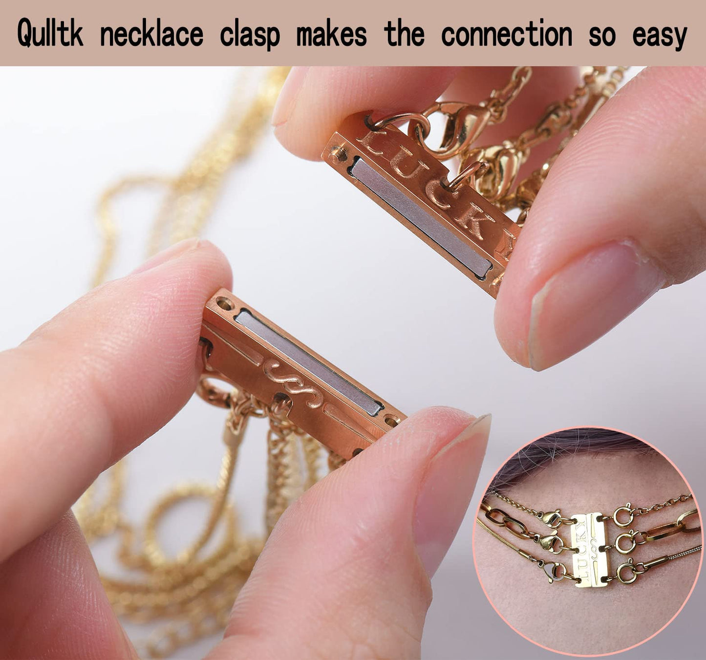 Qulltk Lucky Necklace Separator for Layering Strong Magnetic Clasps, 14K Gold and Silver Multiple Necklace Clasps for Layered Look