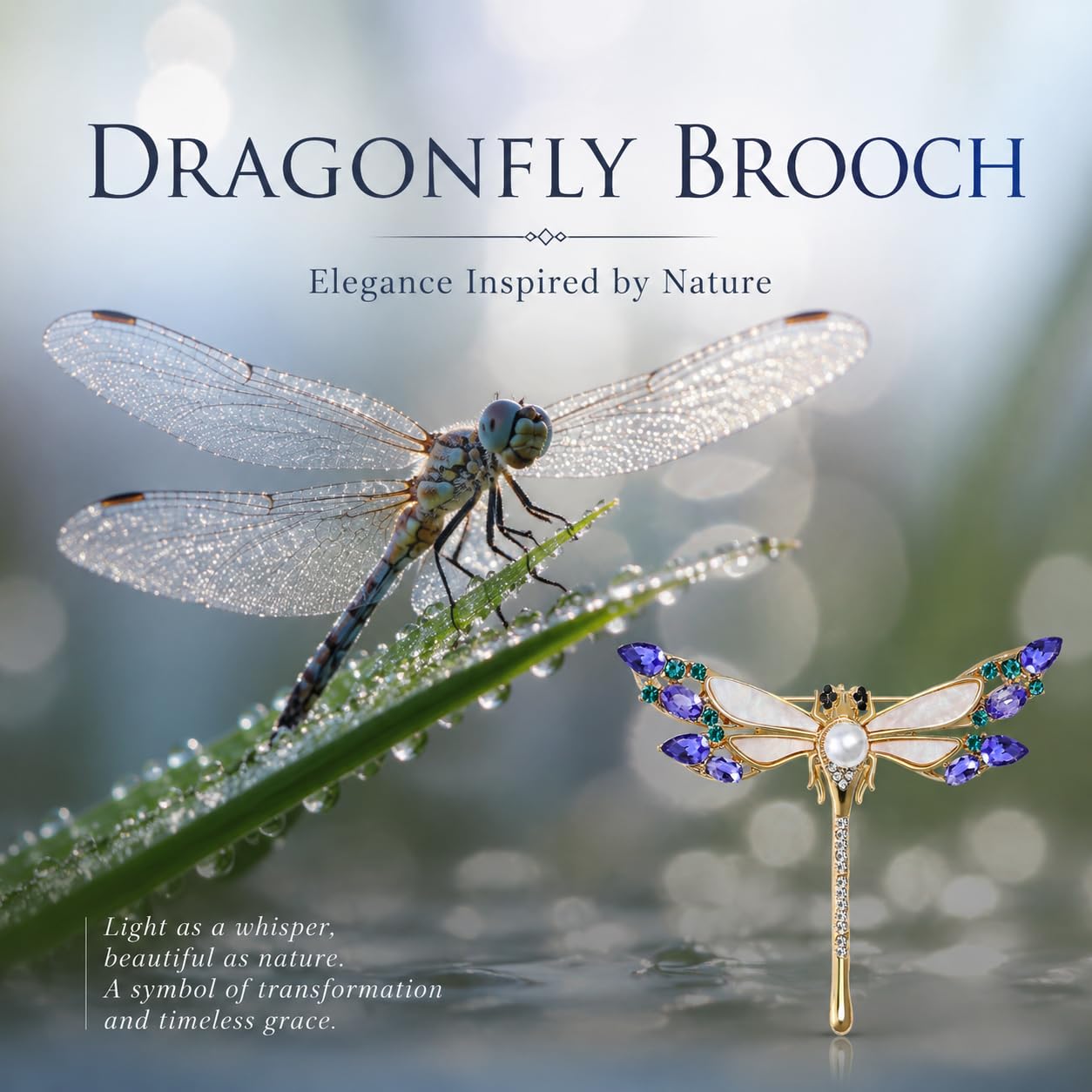 Crystal Dragonfly Brooch for Women Pearl White Shell Dragonfly Pin Dragonfly Accessories Mother's Day Birthday for Mother Wife Daughter (Dragonfly-1)