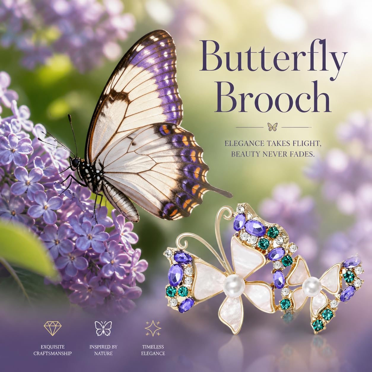 Butterfly Brooch for Women White Shell Purple Zirconia Butterfly Pin Animal Insect Brooch Birthday Holiday Gift for Girlfriend Wife Mother